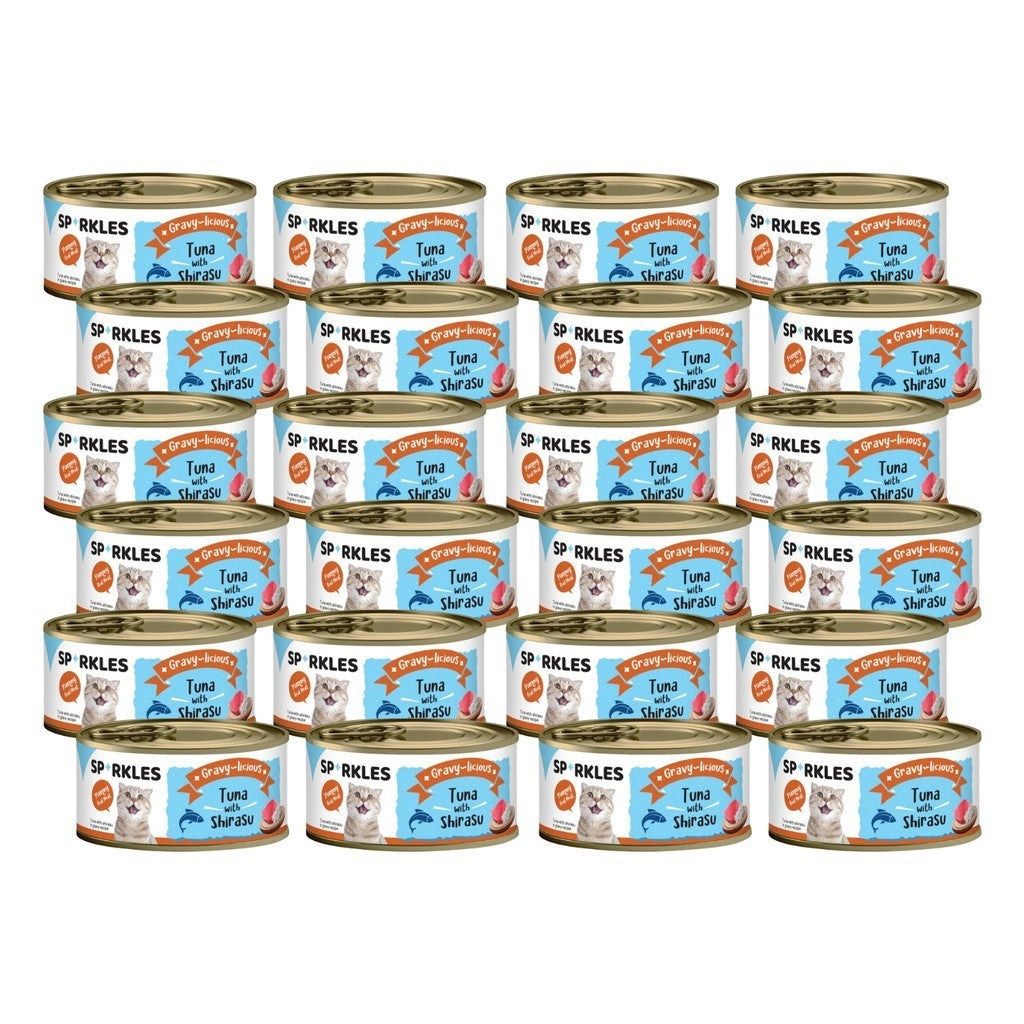 24-Pack Sparkles Gravylicious Jellylicious Wet Cat Food - 80g Cans with Chicken, Tuna & Salmon - Healthy Nutritious Meal for Adult & Senior Cats - Perfect for Daily Feeding & Weight Management