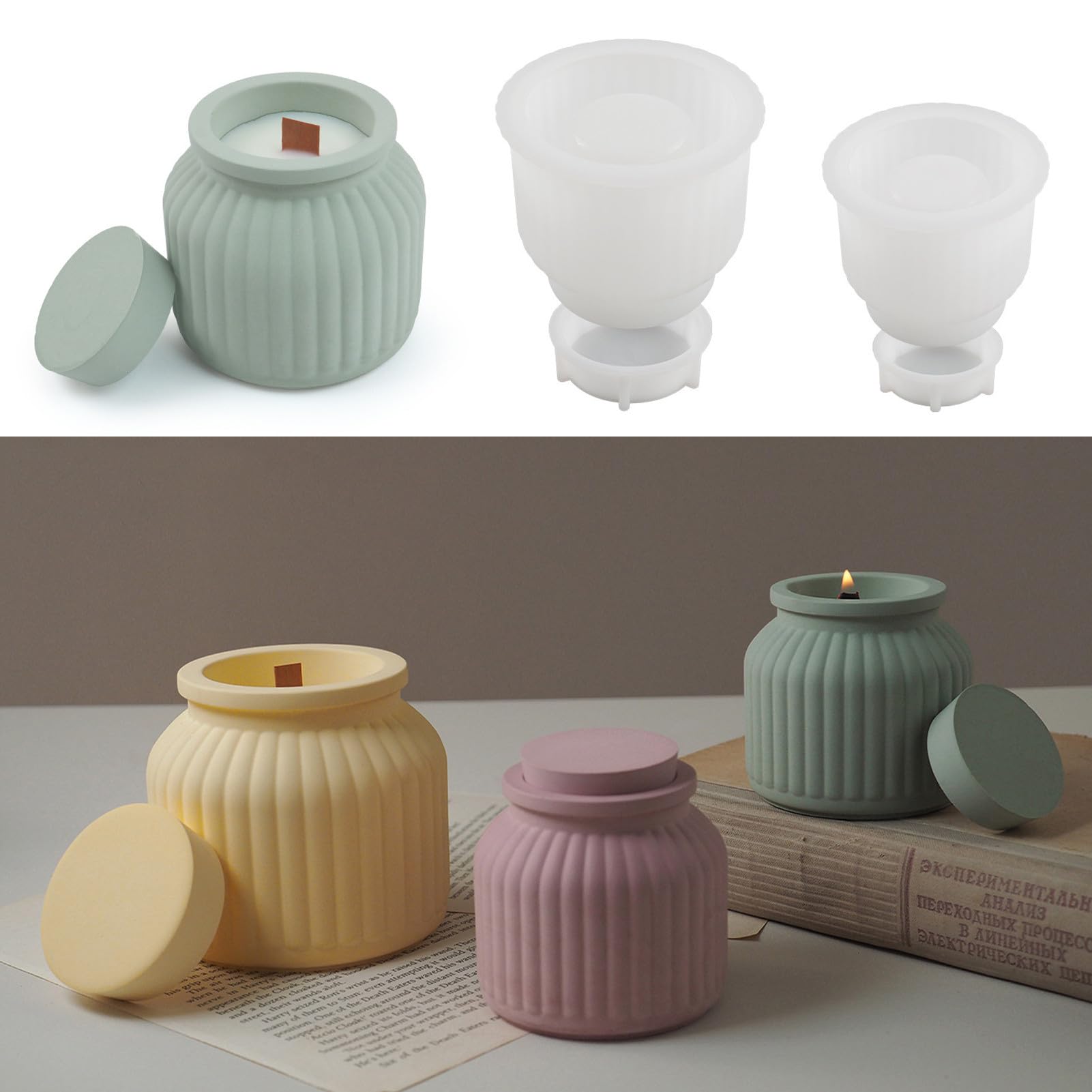 2 Sizes Silicone Candle Jar Molds with Lids - Concrete & Epoxy Resin Casting Molds for DIY Candle Making, Scented Candles & Home Decor (Style B) - Perfect for Wedding Centerpieces, Bathroom Decor & Gift Making