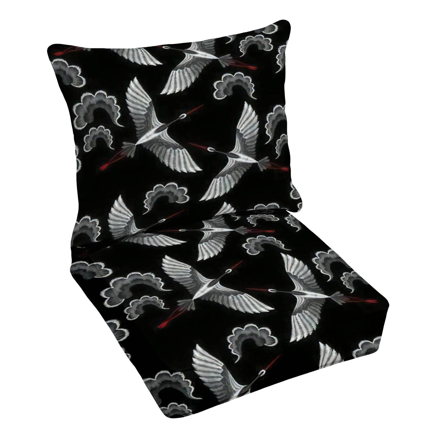 Premium Outdoor Deep Seating Cushion Set with Elegant Asian Crane Embroidery - Waterproof Patio Furniture Replacement Cushions for Lounge Chairs, Sofas & Conversation Sets - Perfect for Backyard, Garden and Poolside Relaxation