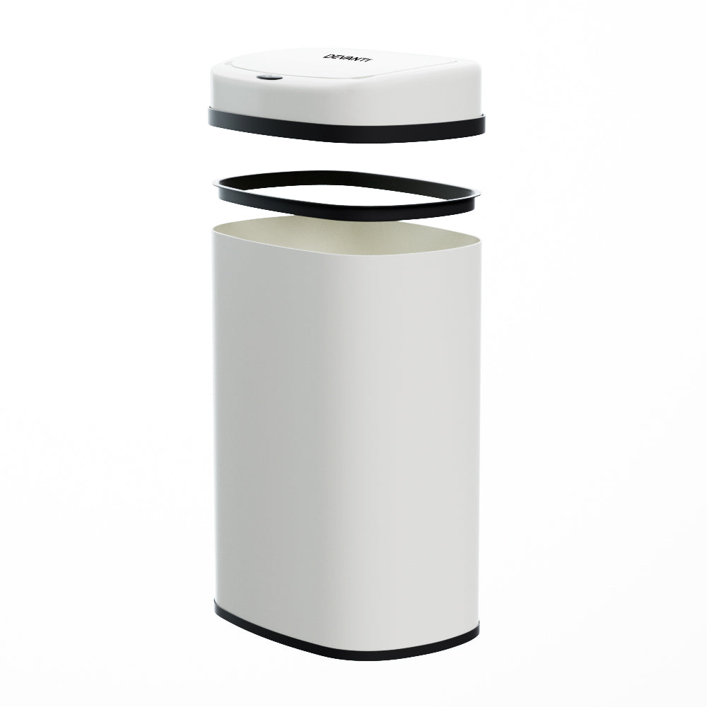 Devanti 50L Automatic Motion Sensor Trash Can - Hands-Free Touchless Kitchen & Bathroom Waste Bin, White (Perfect for Home, Office, or Commercial Use)