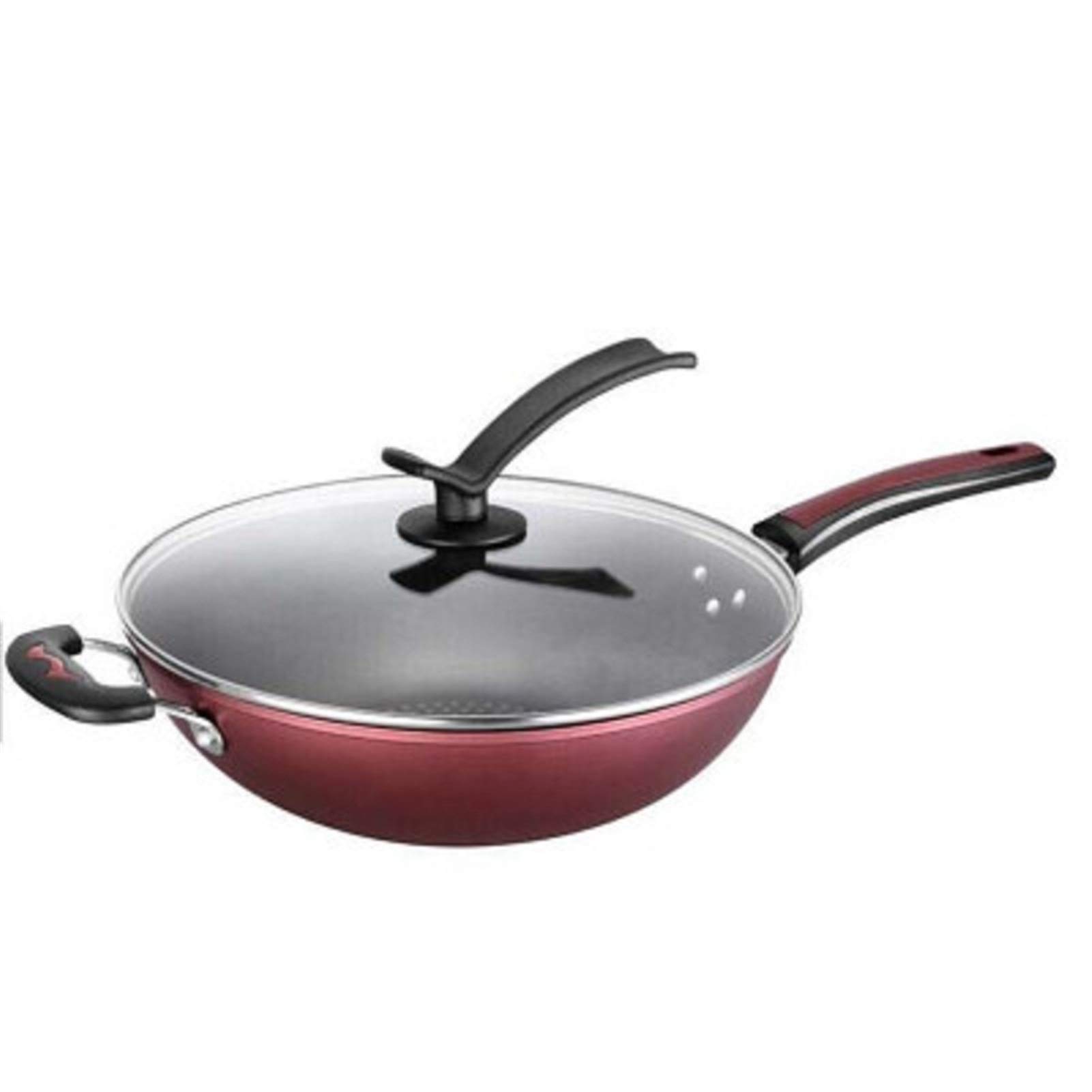 Chef's Classic Non-Stick Wok Pan with Lid - 12 Inch Flat Bottom Stir Fry Pan for Gas, Induction & Electric Stoves - Perfect for Home Cooking, Asian Cuisine & Quick Meals