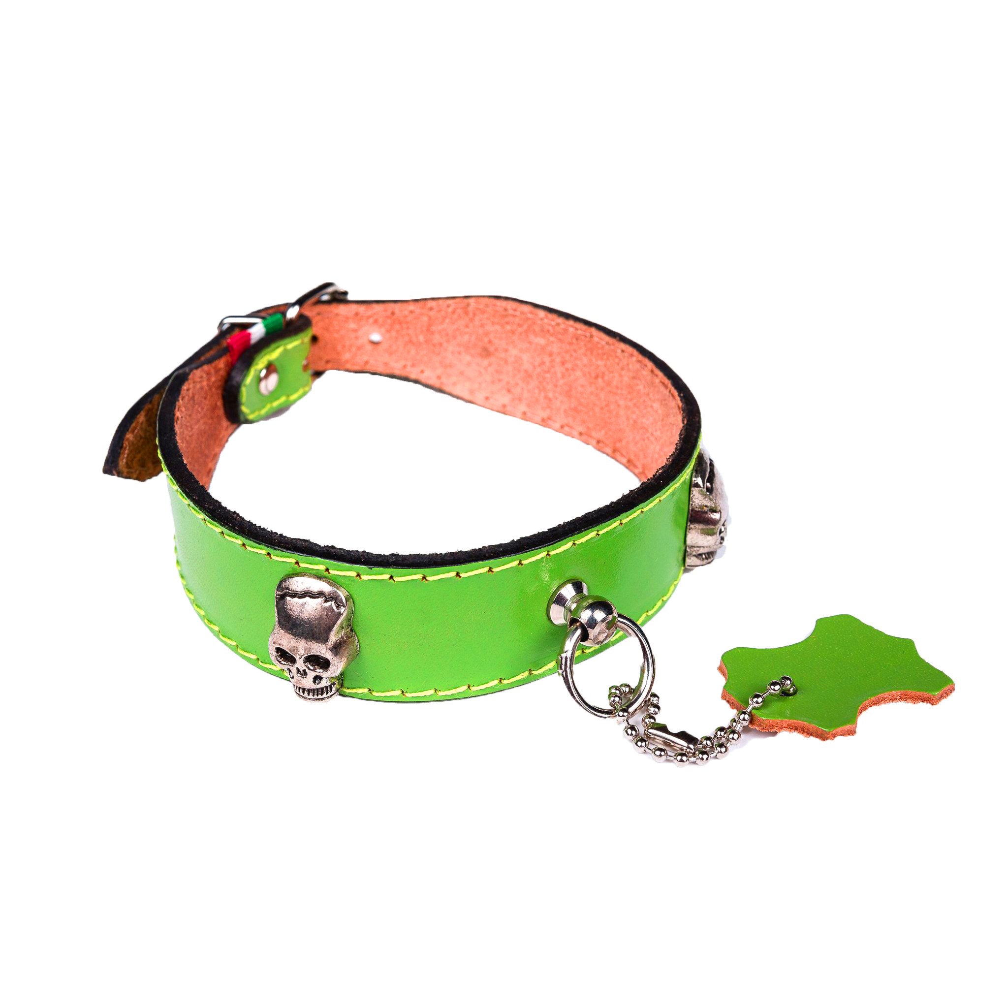 Premium European Leather Skull Dog Collar - Small Size for Small Dogs - Stylish & Durable Pet Accessory for Walking, Training & Fashion