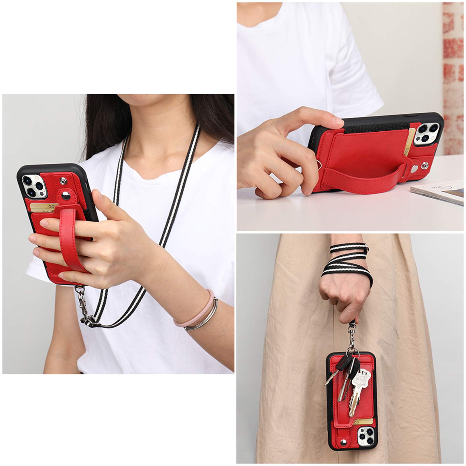 TOOVREN iPhone 12/12 Pro Case 6.1 Inch (2020) - Slim Wallet Protective Cover with Card Holder | Shockproof & Scratch Resistant | Perfect for Everyday Use, Travel & Business (Red)