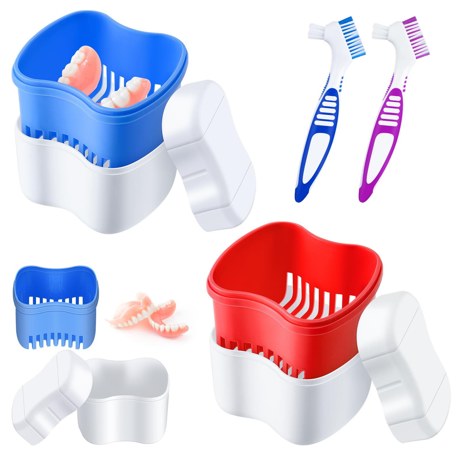 Patelai 2-Pack Denture Storage Cases with Cleaning Brushes – Travel-Friendly Retainer, Braces & Pacifier Organizer for Home & On-the-Go Use