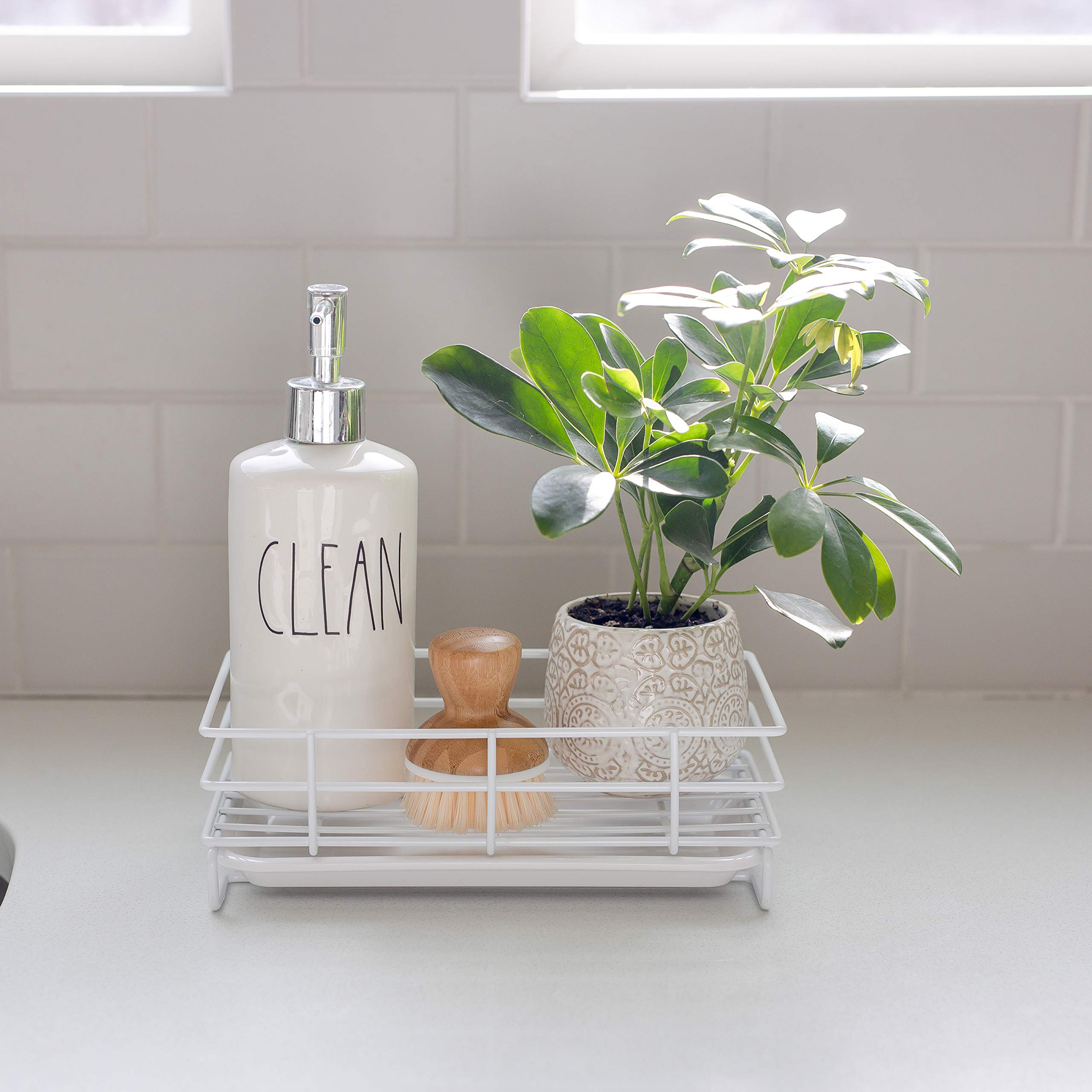 Large White Kitchen Sink Sponge Holder - Countertop Soap Tray Organizer for Bathroom & Kitchen
