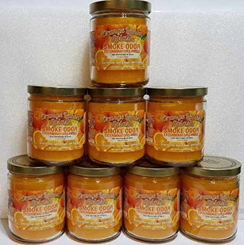 Smoke Odor Eliminator Candle - 13oz Jar (Orange Lemon Splash Scent) - Pack of 8 | Long-Lasting Air Freshener for Home, Office & Car | Removes Cigarette, Cooking & Pet Odors