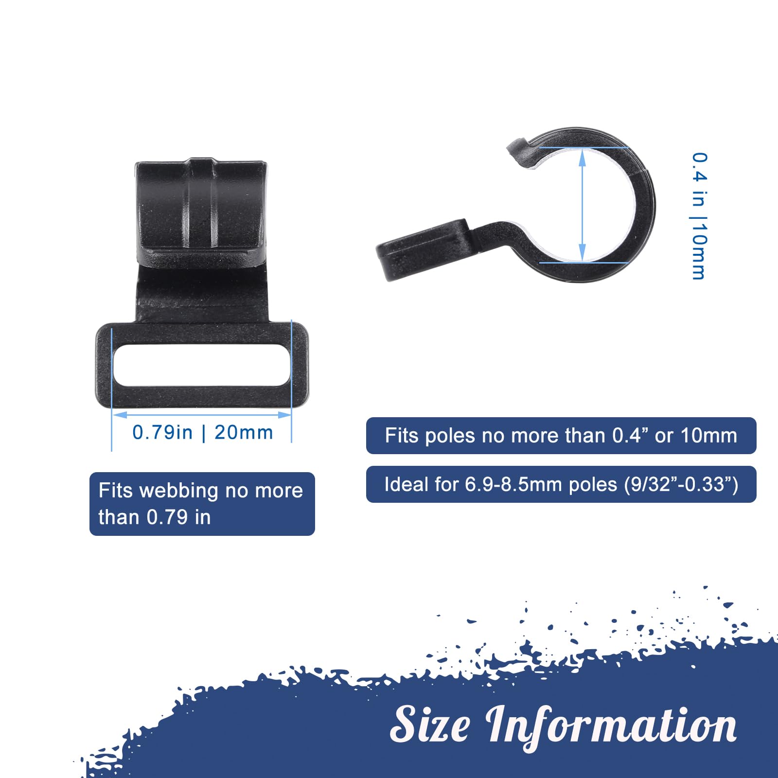 20 Pack Tent Pole Clips - Heavy Duty C Clips for Tent Poles, Universal Tent Pole Attachment Clips (Fits 6.9-8.5mm/9/32