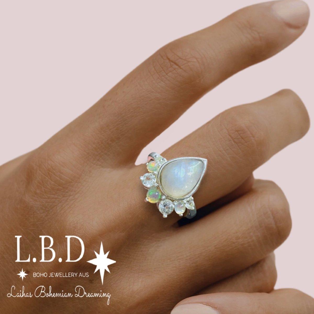 Laihas Premium Ballerina Topaz Opal Moonstone Ring - Elegant Gemstone Jewelry for Women, Perfect for Weddings, Parties & Special Occasions