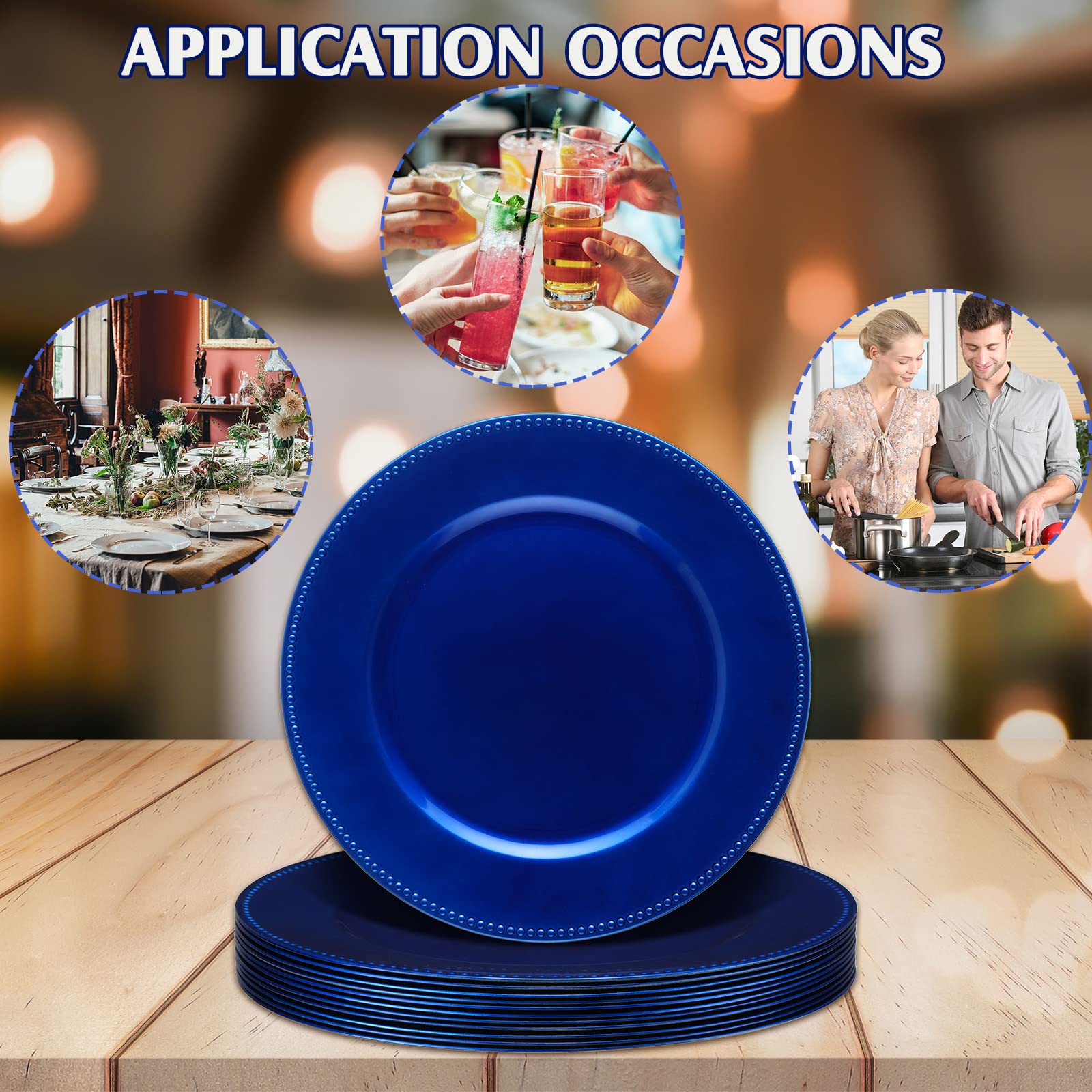 Gerrii 12-Pack 13-Inch Metallic Bead Charger Plates - Plastic Round Dinner Plates for Wedding, Party & Event Decor (Ocean Blue) | Elegant Table Setting for Formal Dinners, Bridal Showers & Holiday Celebrations