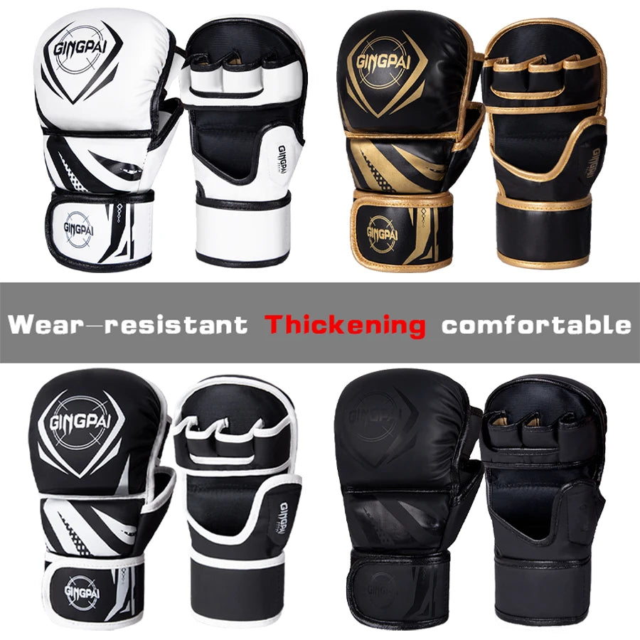 Professional MMA Half Finger Boxing Gloves - Thickened Sanda & Free Fighting Training Gloves for Mixed Martial Arts - Perfect for MMA, Kickboxing, Muay Thai & Combat Sports Training