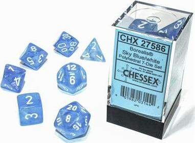 Borealis Sky Blue & White Luminous Polyhedral Dice Set - Perfect for D&D, RPGs, and Tabletop Gaming Adventures