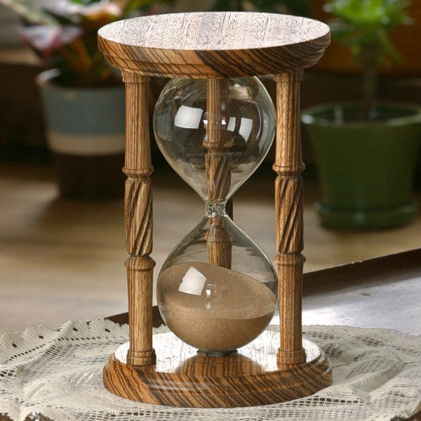 Premium Solid Zebrawood Hourglass with Spiral Spindles - 3/5/10 Minute Sand Timer for Home Office Decor, Meditation Timer, Yoga Studio & Gift Idea