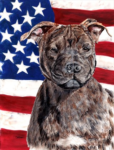 Staffordshire Bull Terrier Statue with American Flag - Patriotic Staffie Dog Figurine for Garden Decor, Yard Ornament & Outdoor Display - Perfect for Backyard, Lawn & Patriotic Home Decor