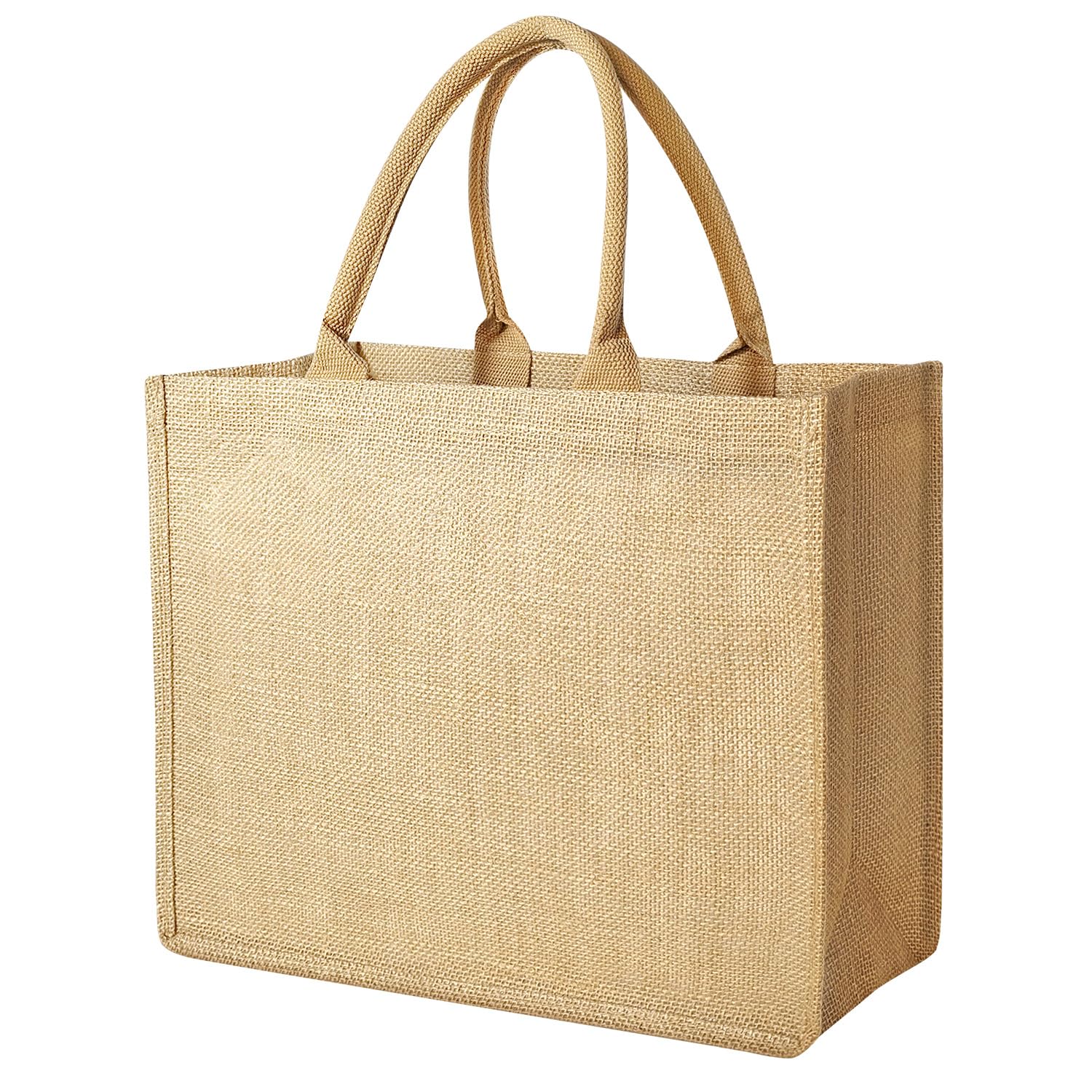 Eco-Friendly Jute Tote Bags with Laminated Interior & Soft Handles - Reusable Grocery Shopping Bags for Farmers Market, Beach & Daily Use