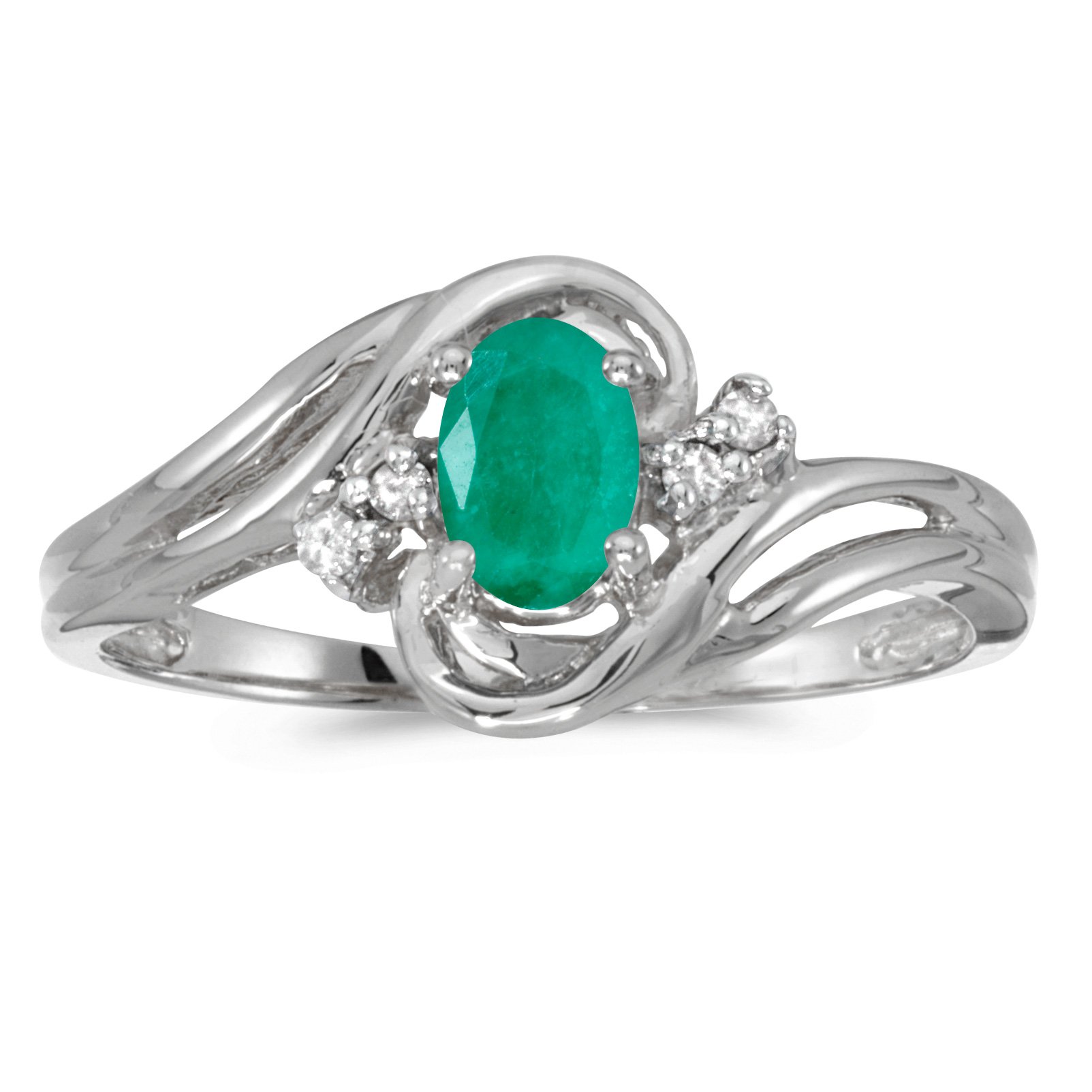 14K White Gold Oval Emerald and Diamond Ring for Women - Elegant Engagement, Wedding, Anniversary Jewelry Gift