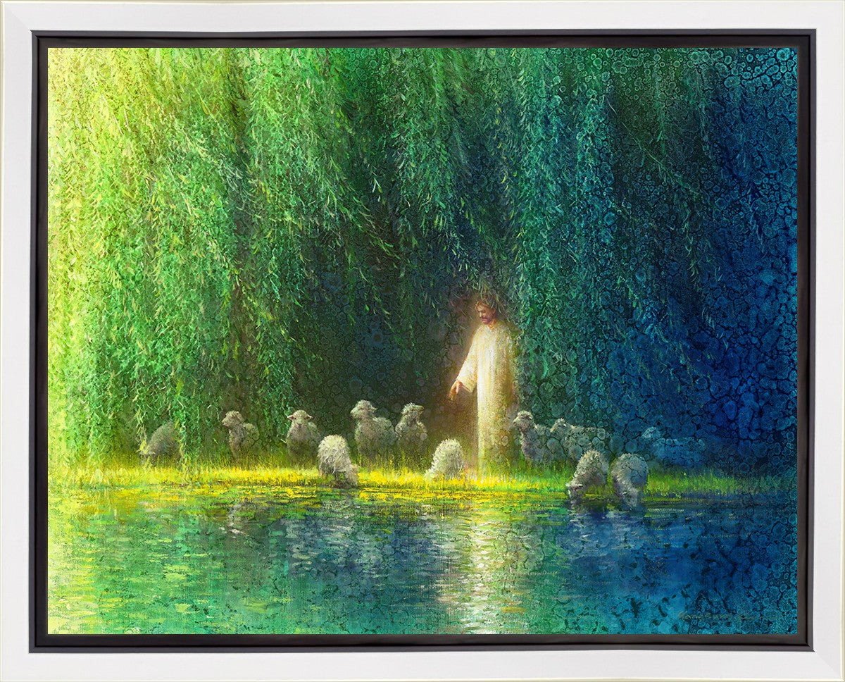 Among the Willows Gallery Wrap Canvas Art - Handmade Nature Landscape Painting for Living Room, Bedroom & Office Decor