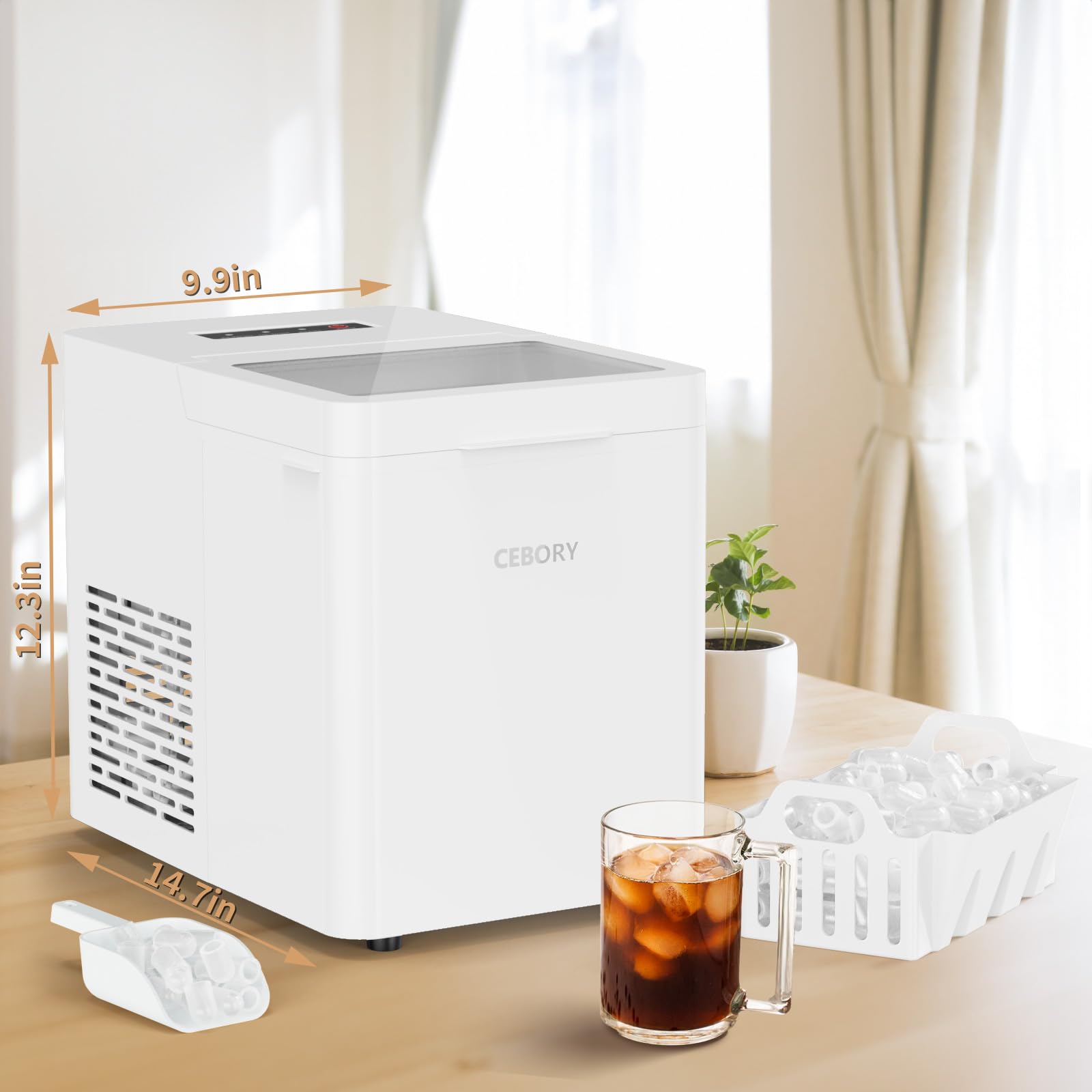 Portable Countertop Ice Maker Machine - 9 Ice Cubes in 6 Minutes, 36Lbs Daily Output, Self-Cleaning with 2 Ice Scoops & Basket - Bullet Ice Maker for Home, Kitchen, Office, Bar, RV & Outdoor Parties