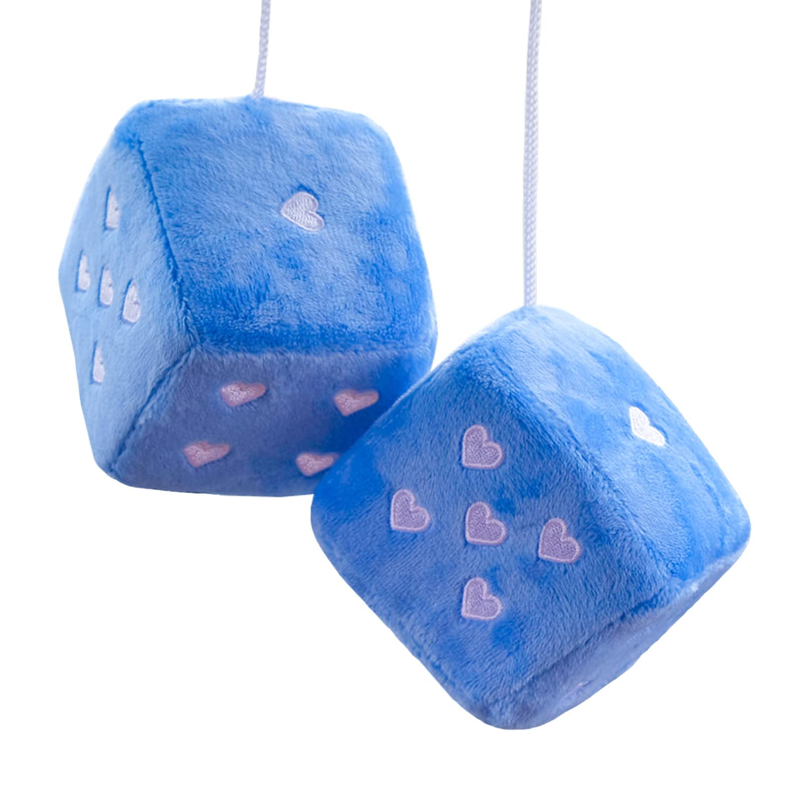 3” Fuzzy Plush Dice Heart-Shaped Car Mirror Hanging Decor - Retro Square Dice Accessories for Rearview Mirror (Blue) | Perfect for Car Interior Decoration, Gift for Dice Lovers, and Unique Vehicle Accessory