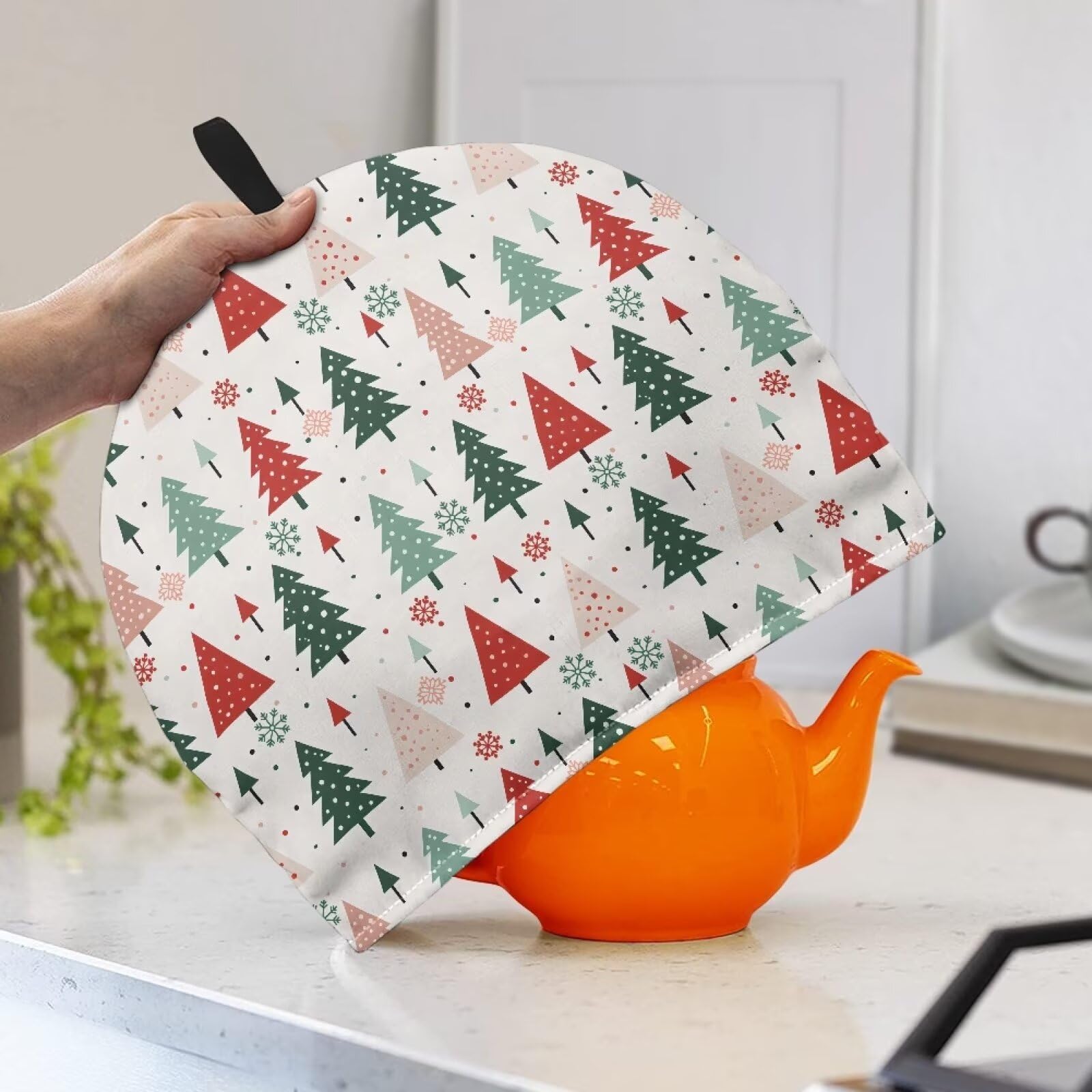 Pine Snowflake Print Tea Cozy for Teapot - Large Insulated Tea Kettle Cover - Christmas Kitchen Decor for Holiday Table Setting & Cozy Winter Tea Parties