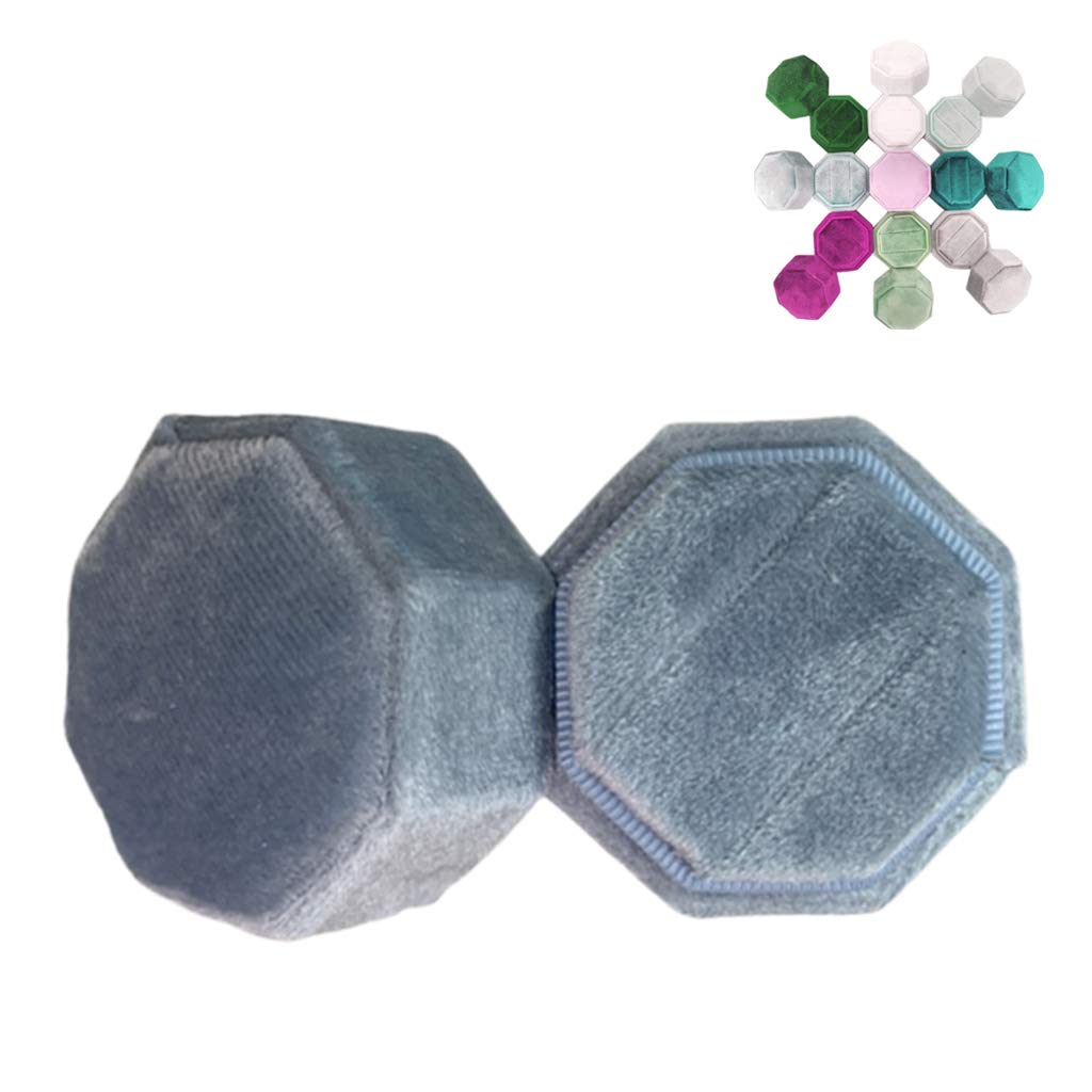 Velvet Octagon Wedding Ring Box with Detachable Lid - Double Ring Holder for Engagement, Ceremony & Vow Renewal - Perfect for Proposals, Bridal Showers & Anniversary Gifts