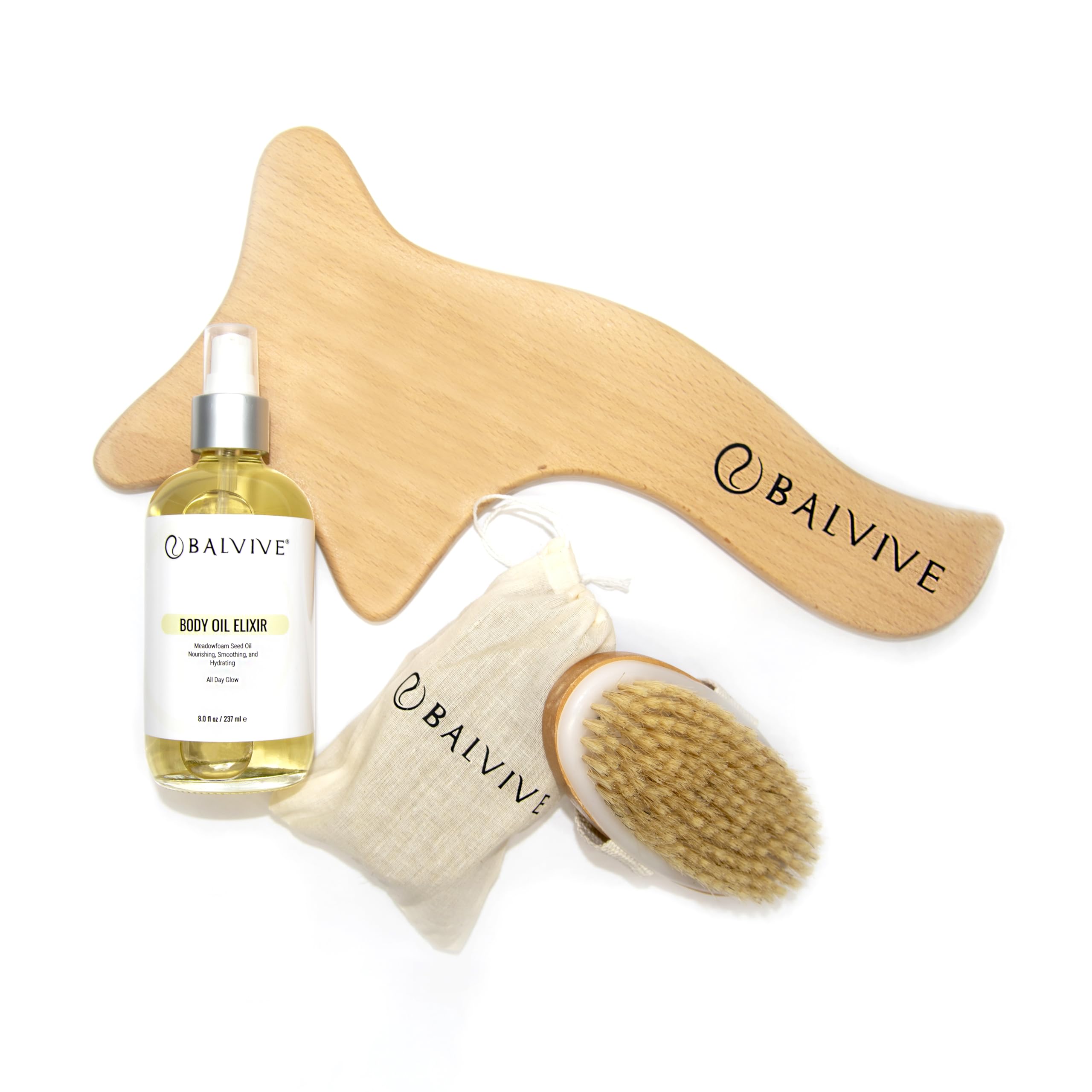 Luxury SPA Gift Set for Women - 8 oz Firming Body Oil & Wooden Lymphatic Drainage Dry Brush Bundle - Anti-Cellulite Treatment, Non-Greasy Formula for Smooth Skin - Perfect for Home Spa Day, Self-Care Routine & Relaxation Gifts