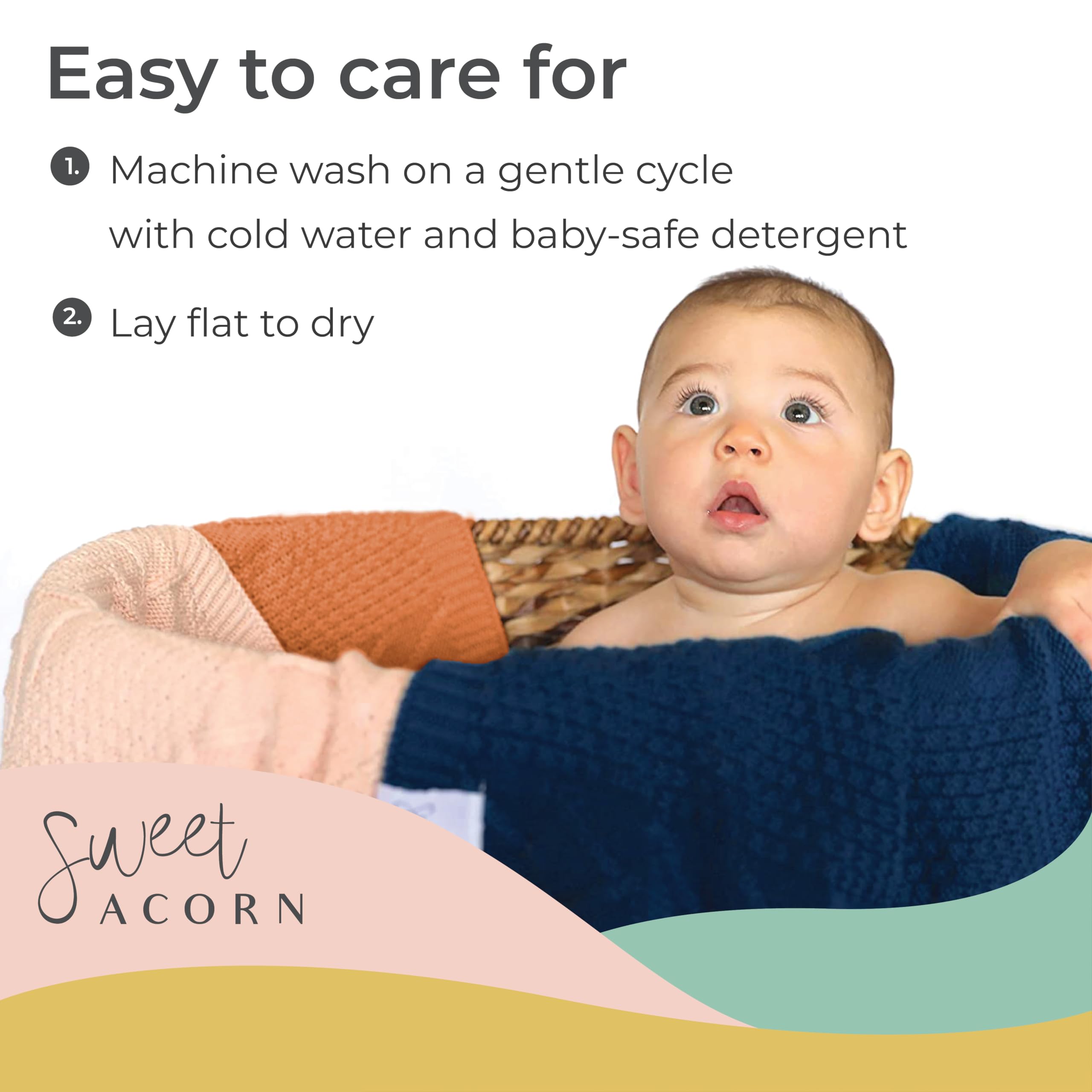 Organic Cotton Sweet Acorn Cable Knit Baby Blanket - Soft Receiving Blanket for Crib, Stroller & Nursery | Sunset Orange | Perfect for Newborn Gifts, Photo Shoots & Cozy Swaddling