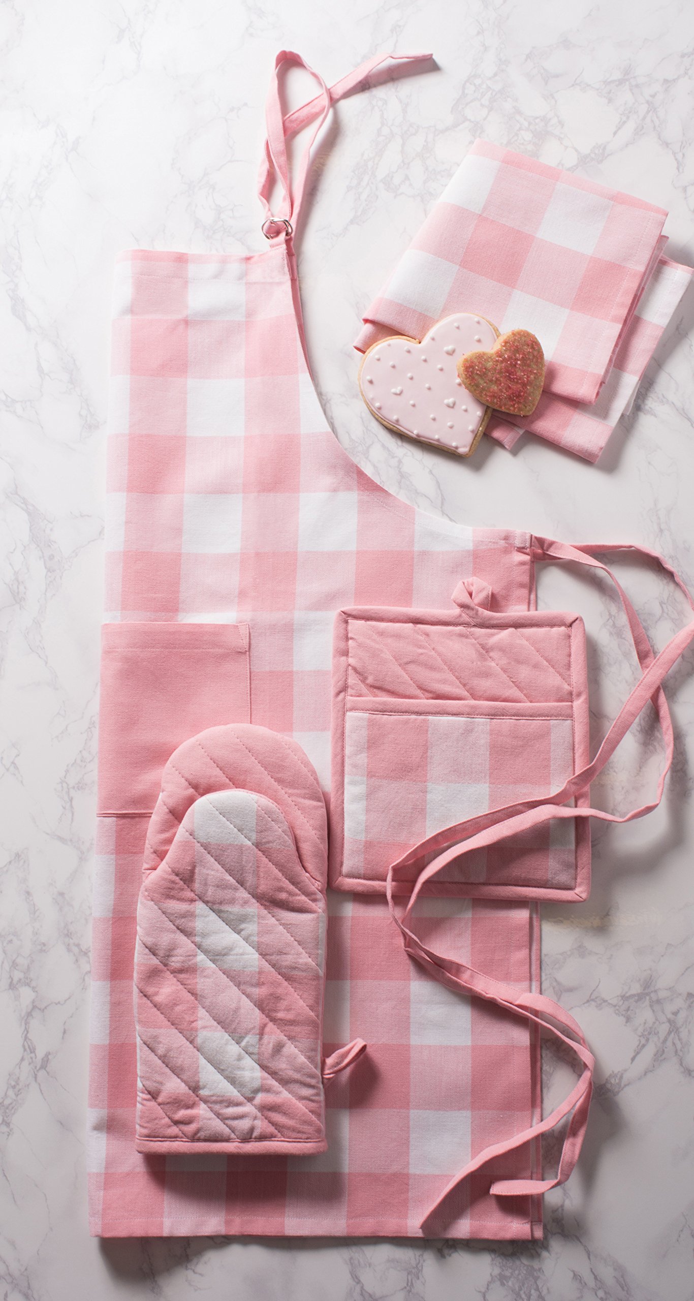 DII Buffalo Check Kitchen Collection - Classic Farmhouse Style Potholder Set (2-Piece, Pink & White) for Cooking, Baking & Holiday Decor