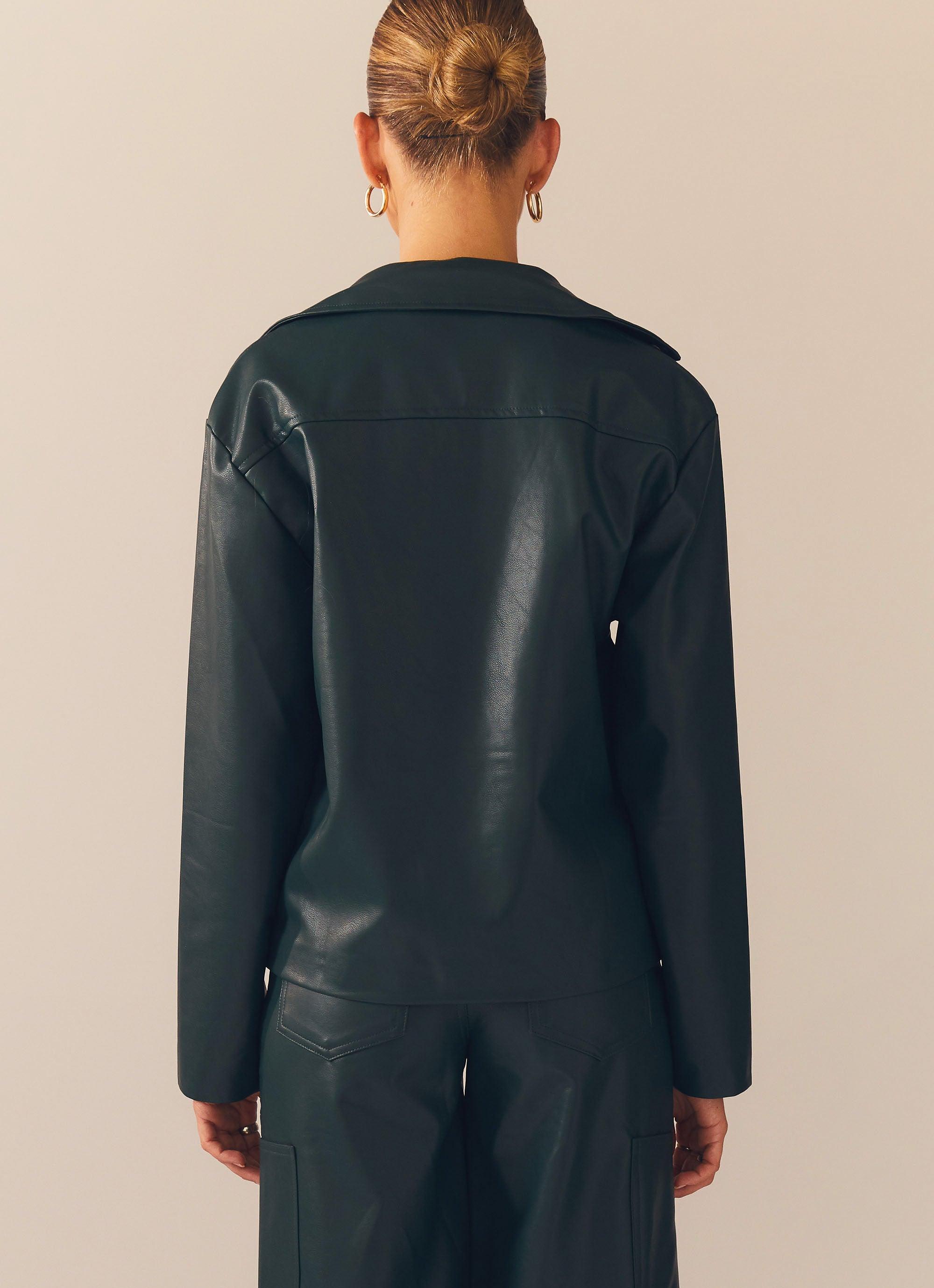 In My Natural Element PU Jacket - Waterproof Vegan Leather Coat for Women | Dark Forest Green Outerwear for Fall & Winter | Perfect for Outdoor Adventures & City Styling