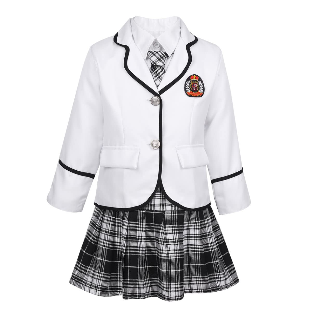 Japanese Anime School Uniform Set for Girls - Long Sleeve Blazer & Mini Plaid Skirt | Korean & British Style | Cosplay, Halloween Costume, Themed Party Outfit