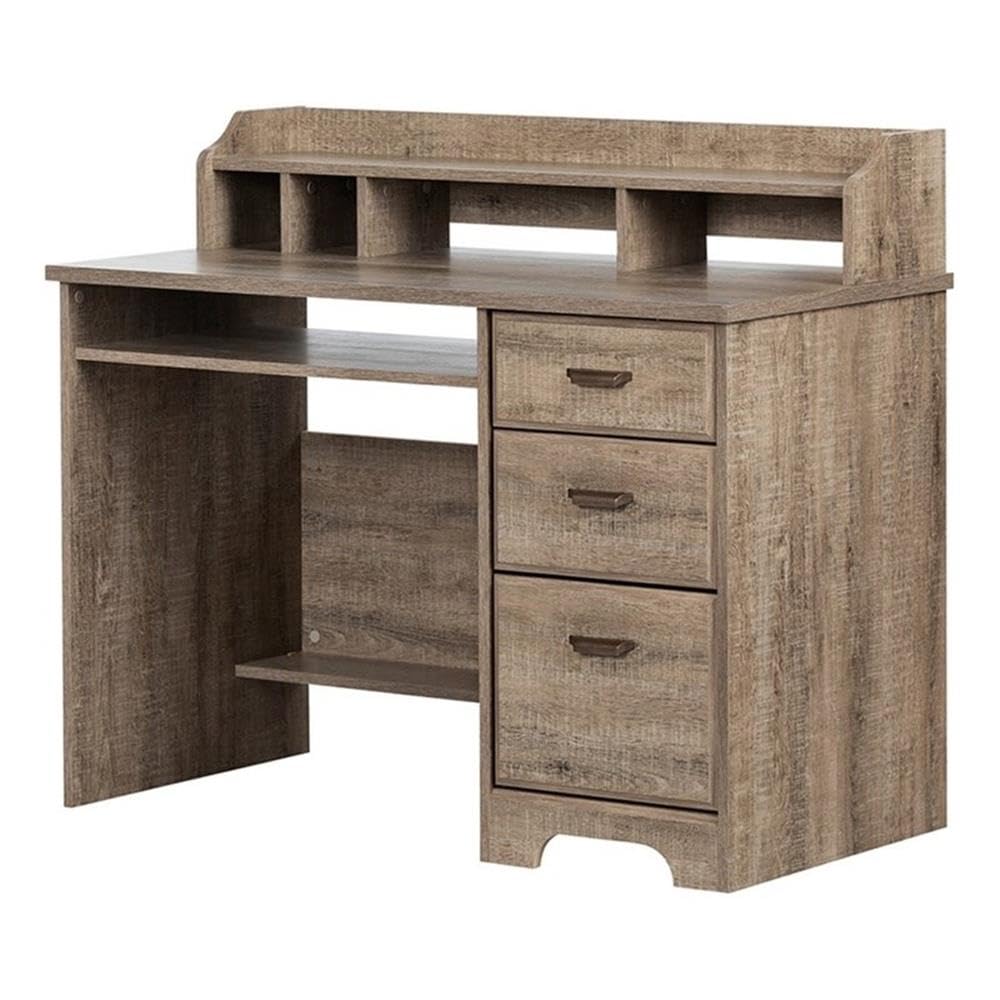 Rustic Computer Desk with Keyboard Tray & Drawers - Home Office Wood Desk for Workspace