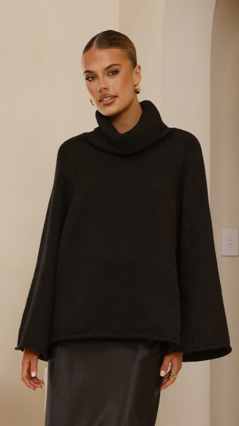 Jacques Knitted Jumper Sweater for Women - Soft Comfortable Winter Pullover Black - Perfect for Casual Outfits, Office Wear & Holiday Season