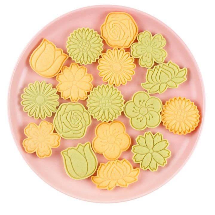 3D Flower Cookie Cutter Set - 8 Piece Stainless Steel Biscuit Cutters with Embossing Stamps for DIY Baking, Cake Decorating, Fondant & Pastry Making - Perfect for Birthday Parties, Wedding Cakes & Holiday Cookies