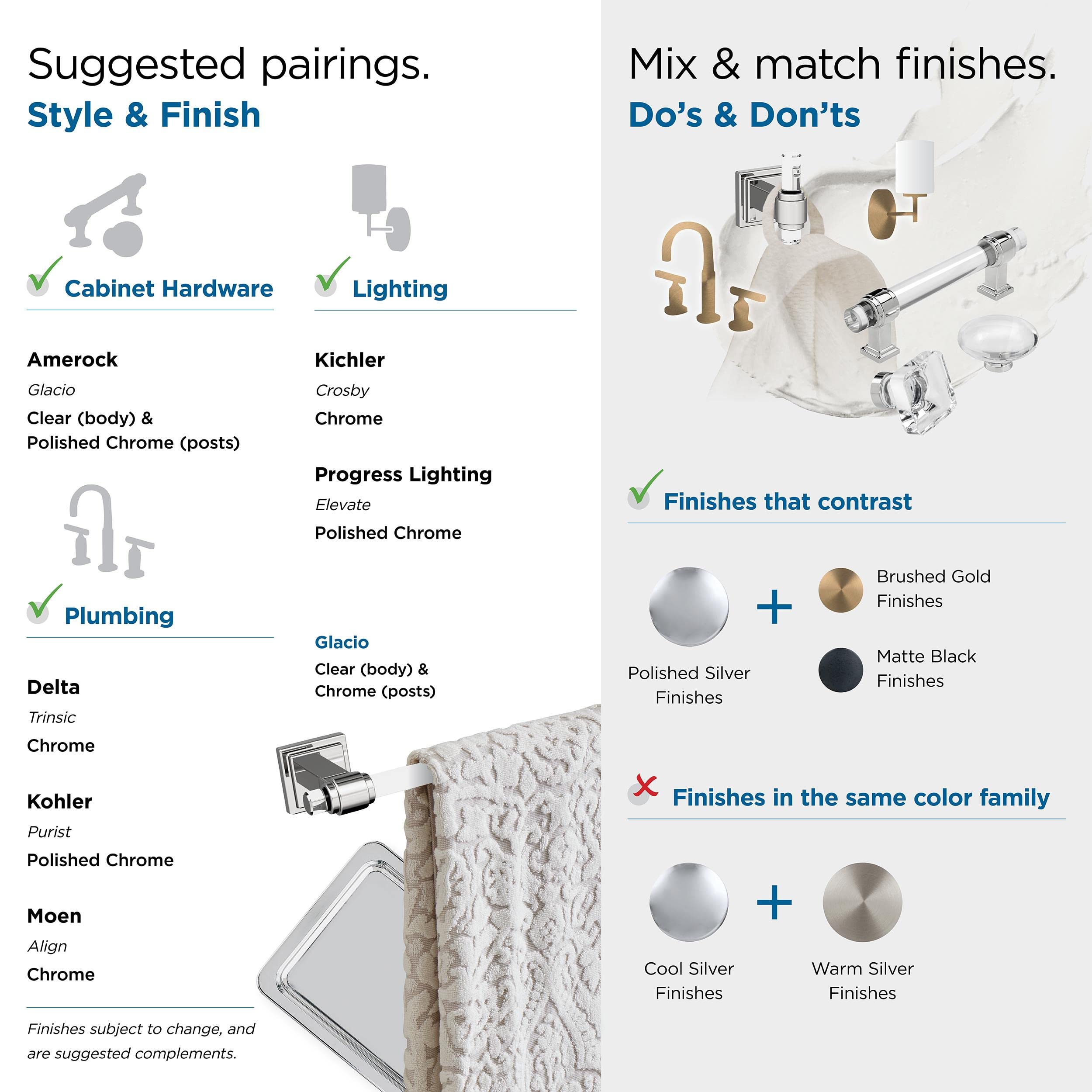 Amerock Glacio 5-Piece Bathroom Accessories Set in Clear Chrome Finish - Modern Vanity Organizer for Towel Bars, Soap Dispenser & More