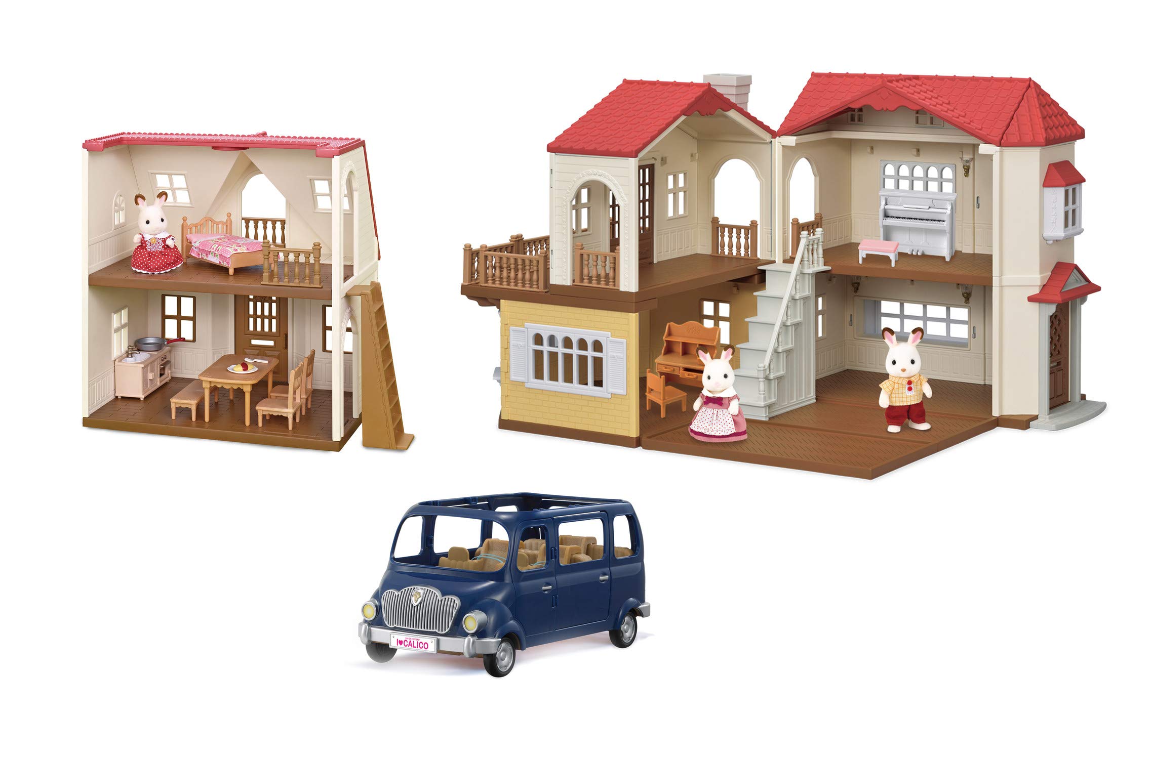 Calico Critters Red Roof Grand Mansion Dollhouse Playset - 3 Figures, Furniture, Vehicle & Accessories | Perfect Gift for Kids & Collectors | Pretend Play, Room Decor & Display