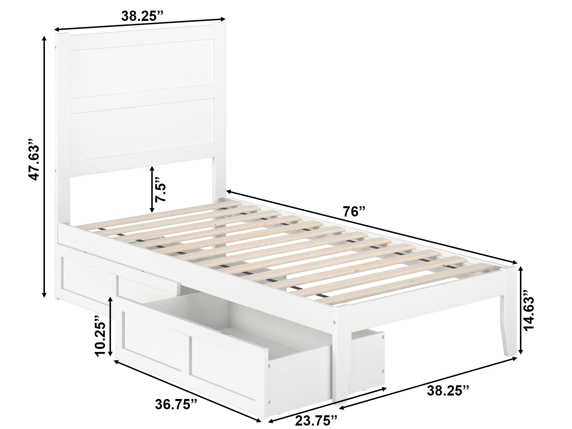 AFI NoHo Twin Size Platform Bed with Storage Drawers & USB Charging Station - White Wooden Frame for Small Space Bedroom, Dorm Room or Guest Room
