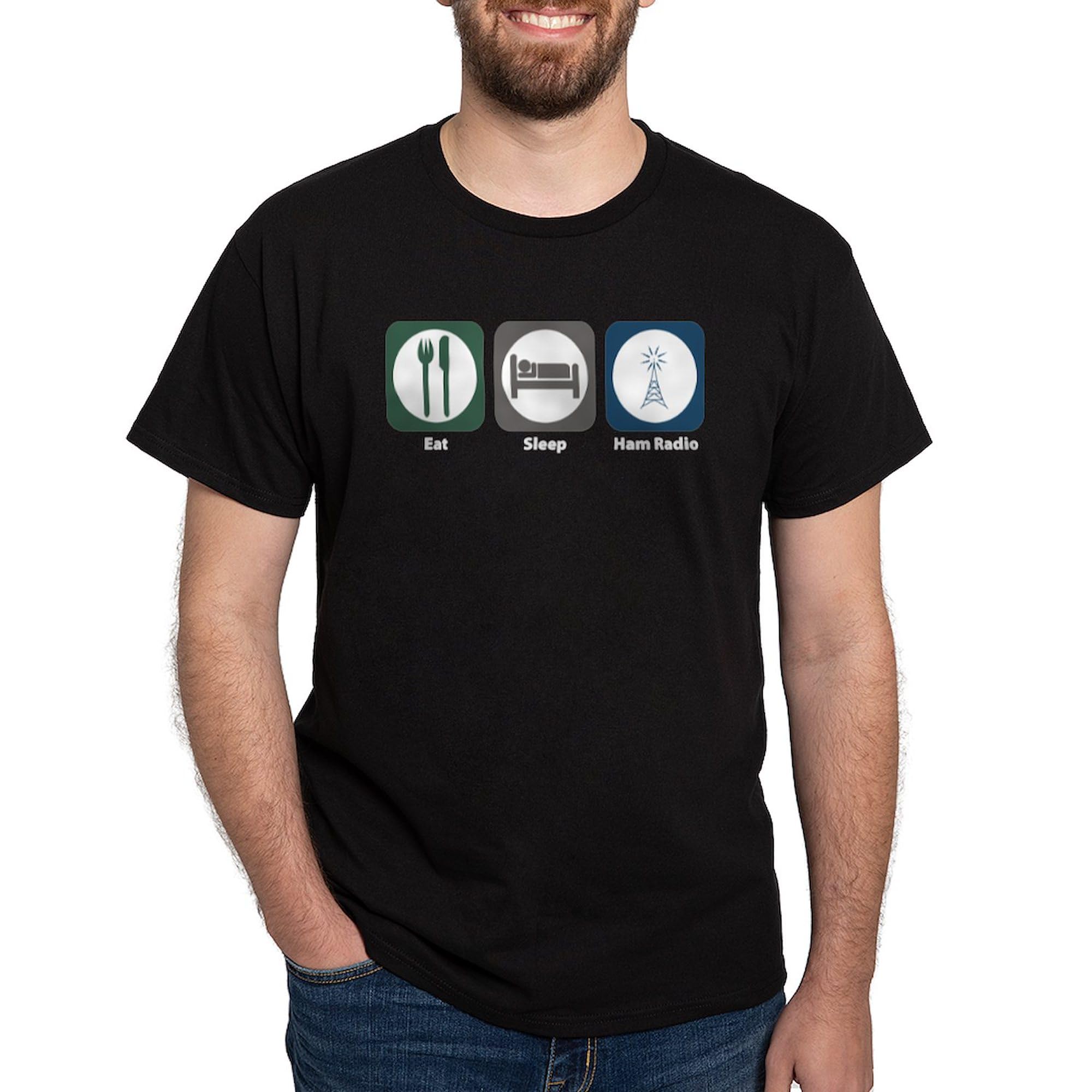 Eat Sleep Ham Radio Dark T-Shirt for Men - 100% Cotton Classic Graphic Tee - Perfect for Radio Enthusiasts, Casual Wear & Gift Giving