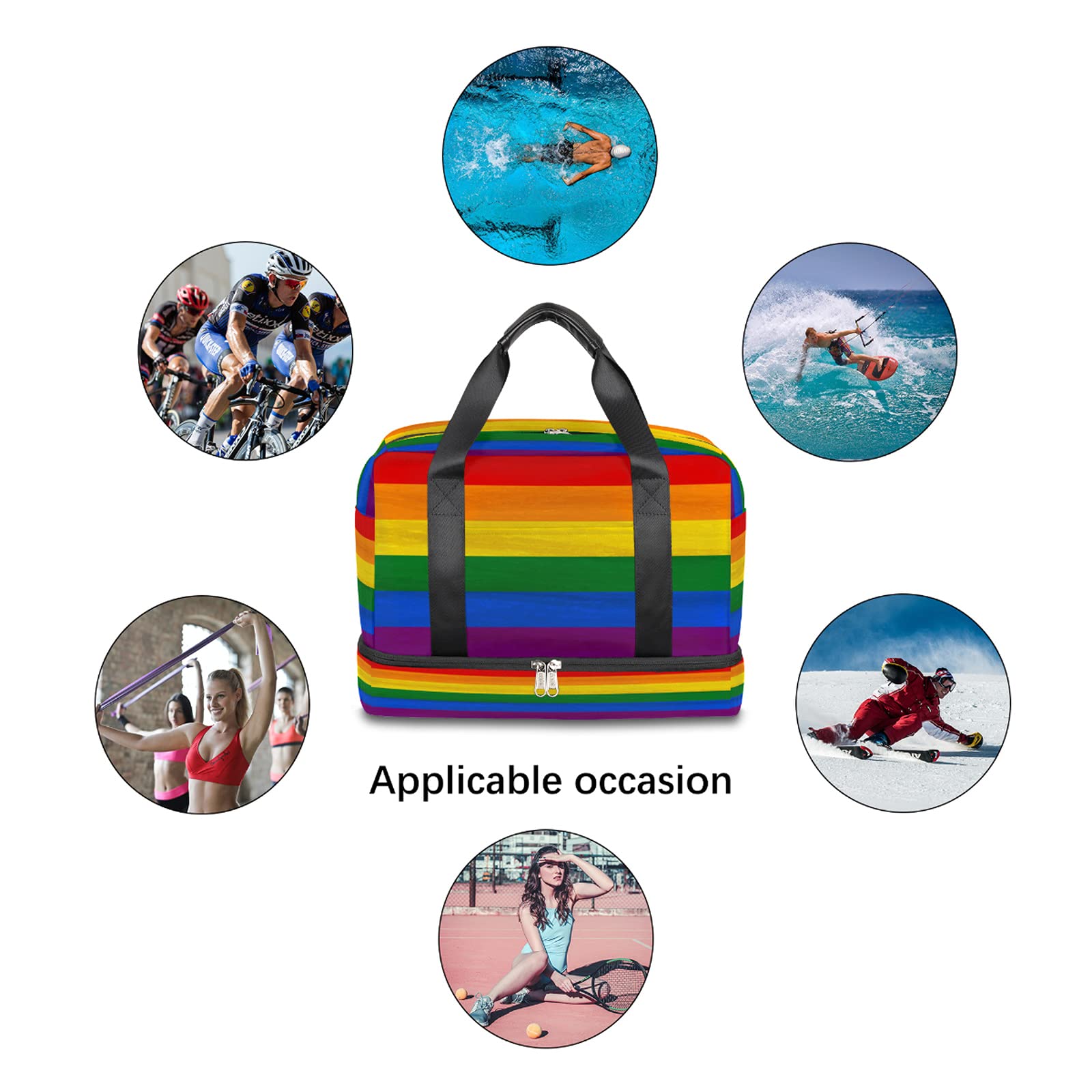 TropicalLife Rainbow Sports Tote Gym Bag with Shoe Compartment - Lightweight LGBT Pride Travel Duffel Bag | Foldable Weekender Luggage for Women & Men | Perfect for Gym, Travel, Beach & Pride Events