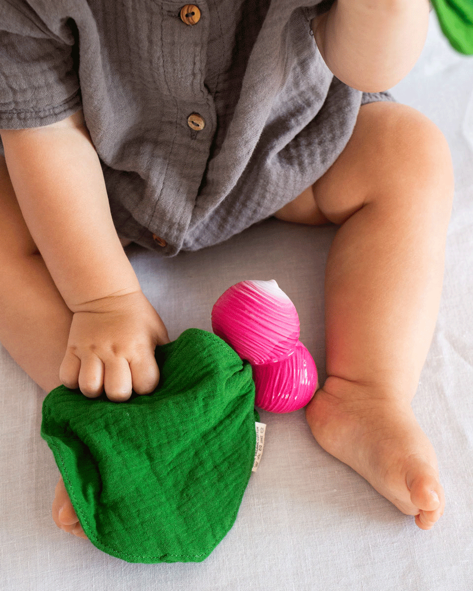 Organic Ramona The Radish Mini Doudou Baby Teether by Oli & Carol - Natural Rubber Pacifier & Chew Toy for Teething Infants - Perfect for Soothing Sore Gums & Sensory Play