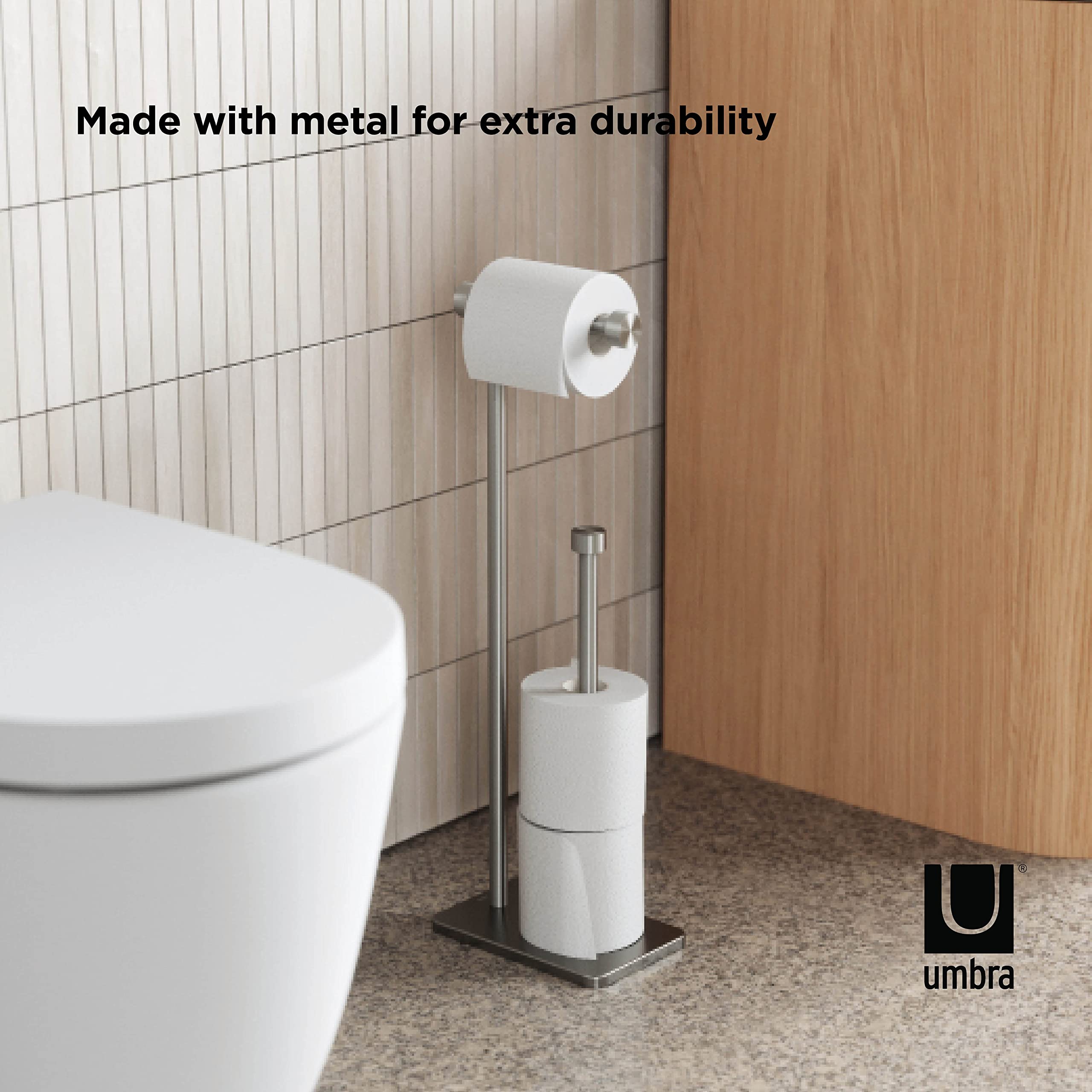Umbra Cappa Modern Toilet Paper Holder with Reserve Storage - Brushed Nickel Finish - Bathroom Organizer for Small Spaces & Stylish Home Decor