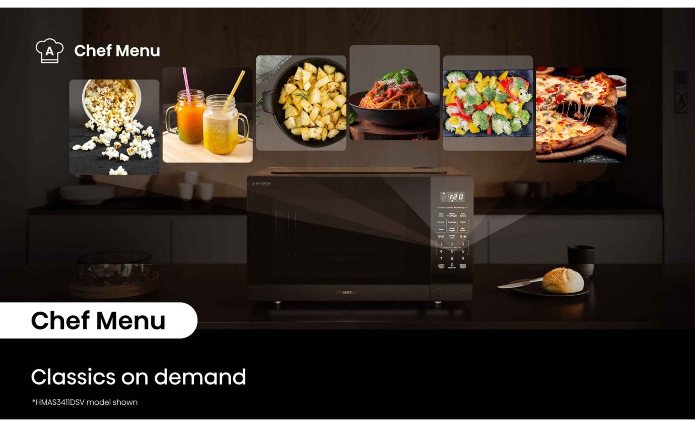 Hisense 42L 1100W Inverter Microwave Oven with Dark Stainless Steel Finish - HMAS4211DSV - Perfect for Kitchen, Dorm & Small Spaces - Fast, Even Cooking & Reheating