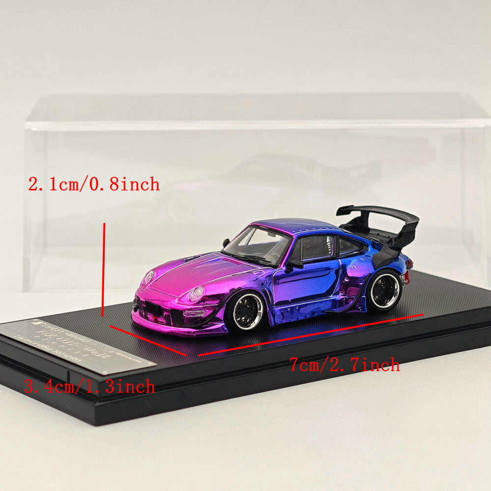 1:64 Scale STREET WARRIOR Porsche 993 RWB Gradient Chrome Purple Diecast Model Car - Limited Edition Collectible for Car Enthusiasts & Display Showcase