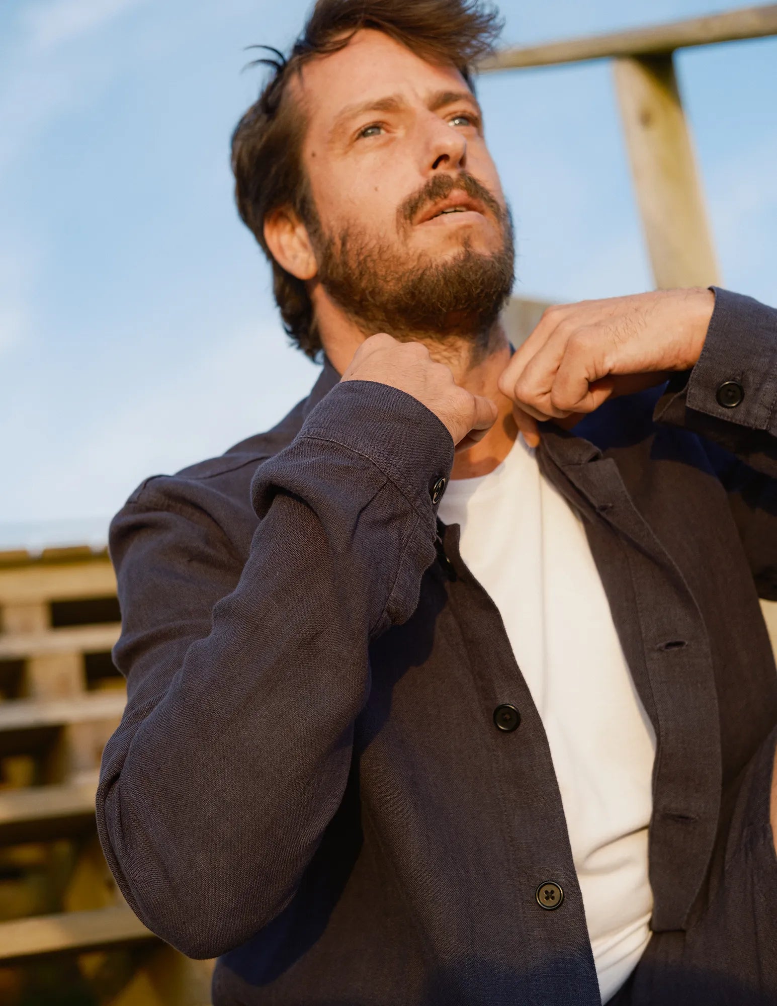 Premium Linen Overshirt for Men - Navy Blue Casual Shirt Jacket | Breathable & Lightweight for Spring & Summer Wear