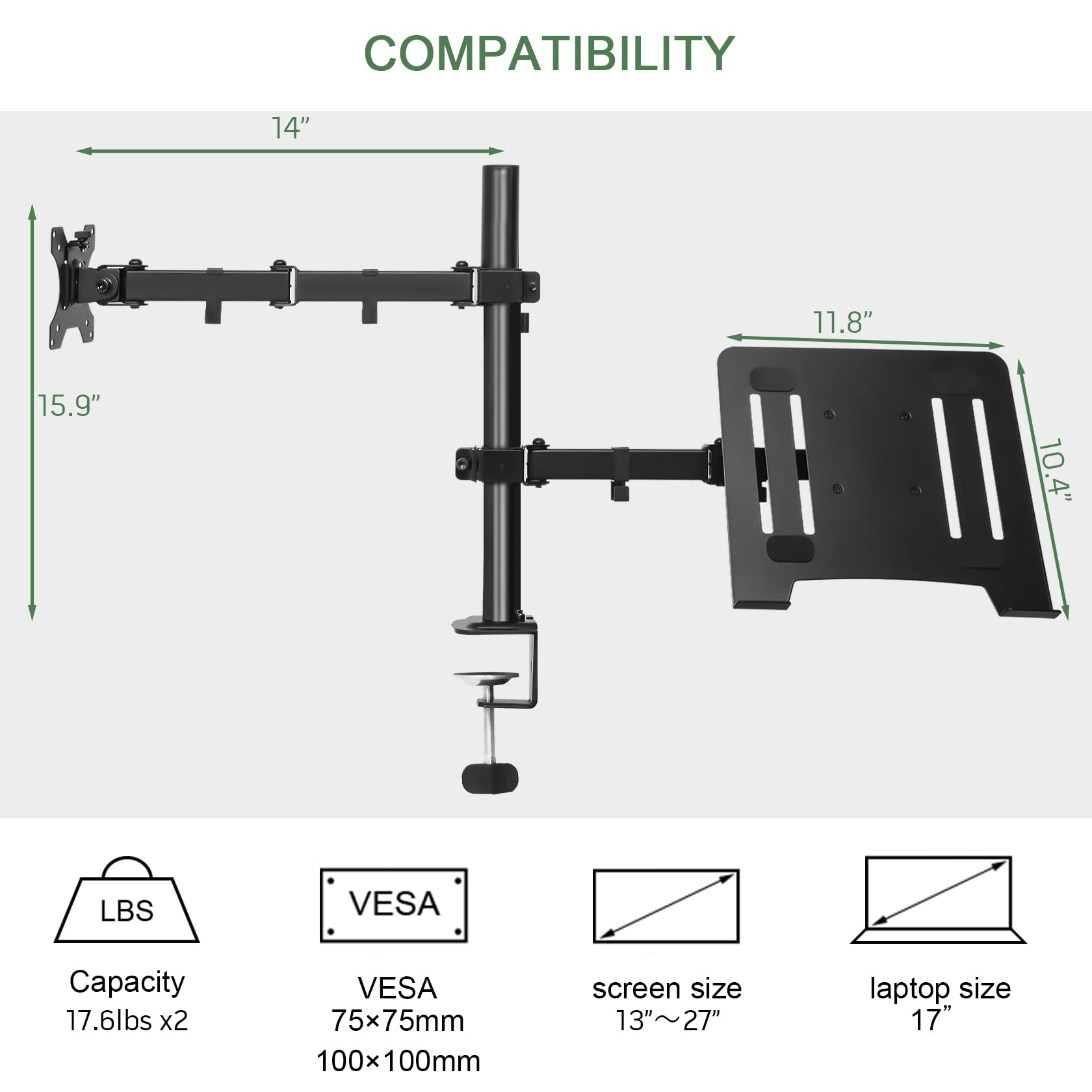 Fully Adjustable Monitor and Laptop Mount Stand for 13