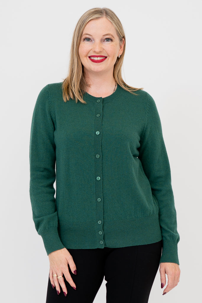 Oakley Cardigan Sweater for Women - Verduri Green Wool Cashmere Blend - Cozy Winter & Fall Layering for Office & Casual Outfits