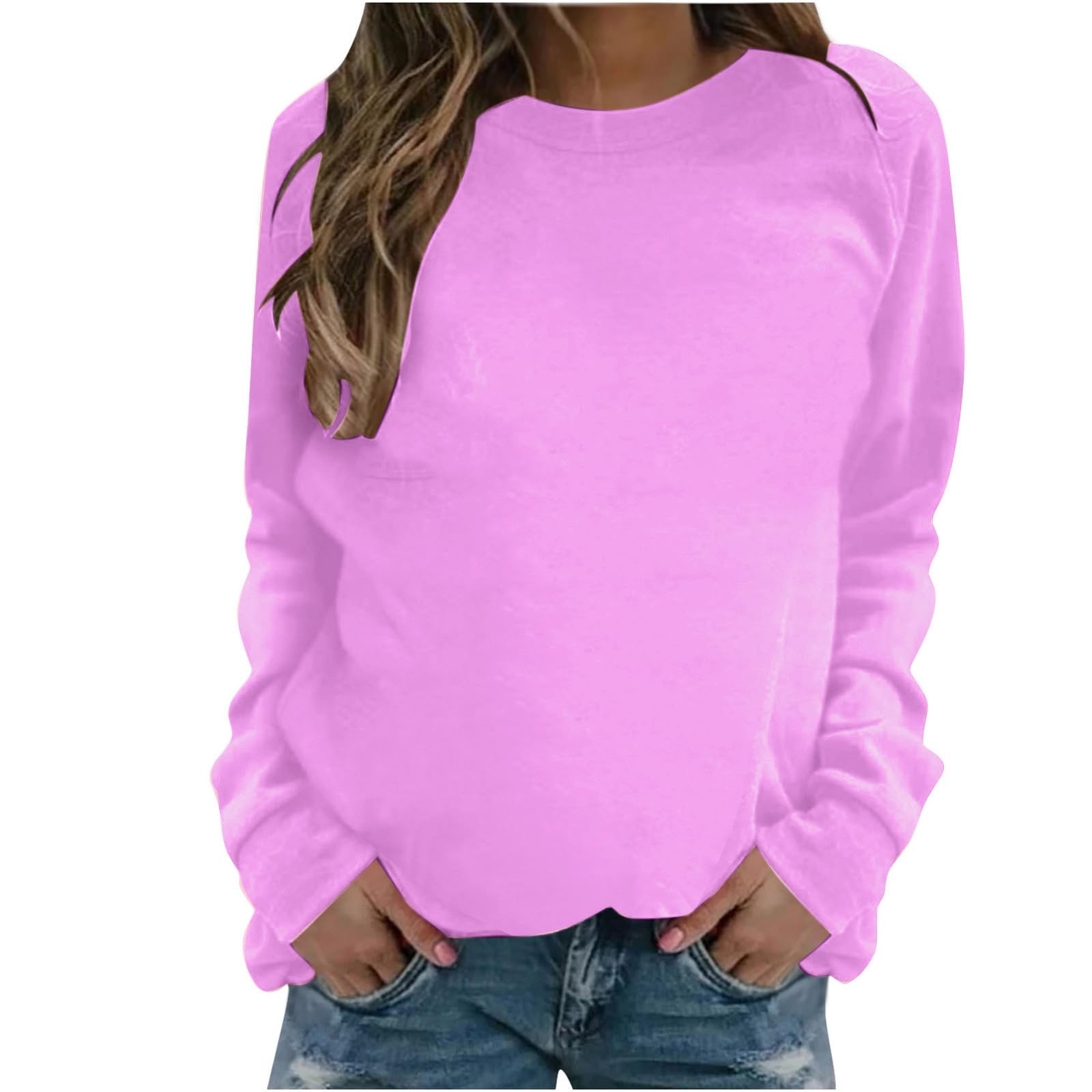 Women's Long Sleeve Crewneck Solid Color Tunic Top Blouse - Casual & Dressy Spring Fall Fashion Shirts for Work, Office, and Everyday Wear