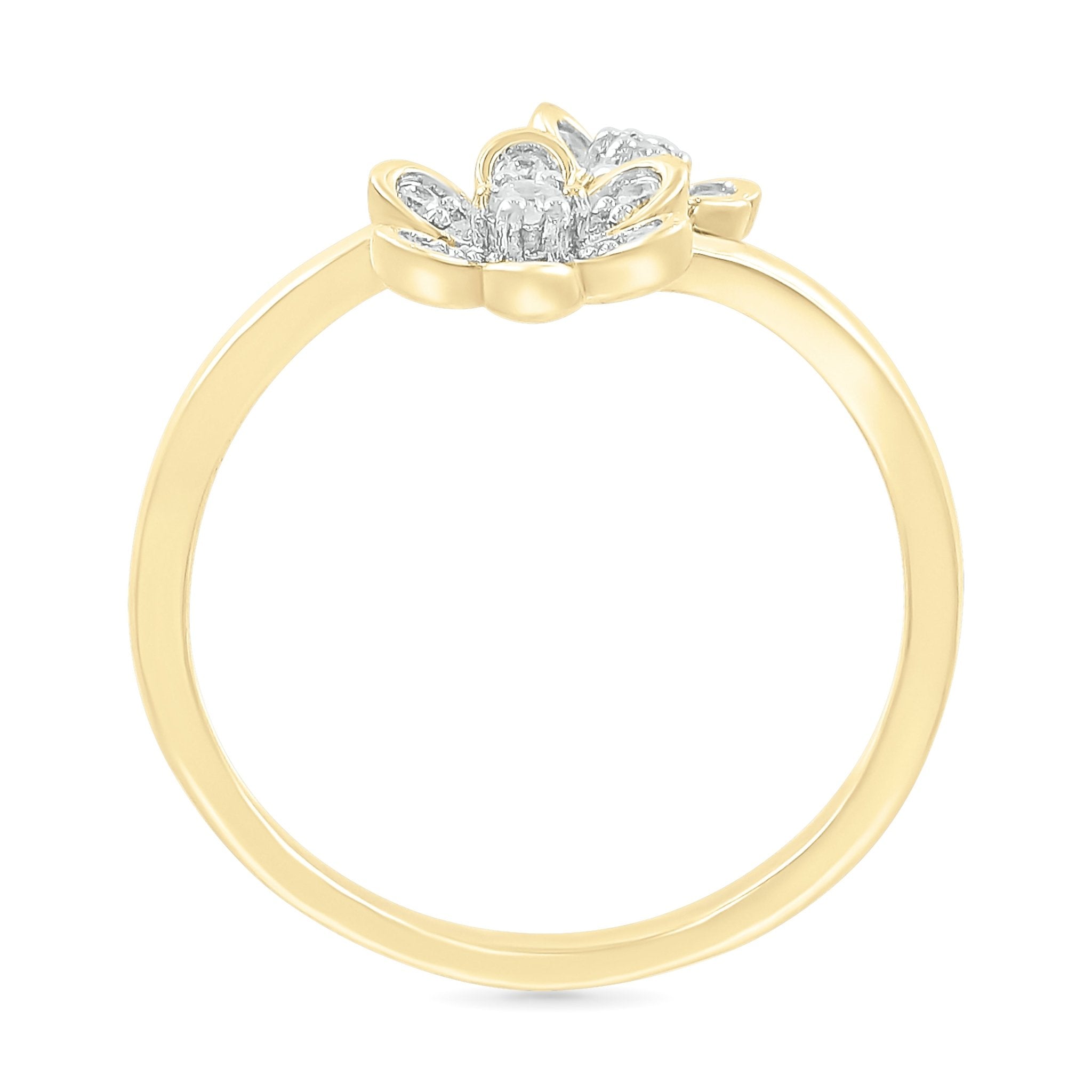 10k Yellow Gold Bezel Set Diamond Double Flower Toi et Moi Ring - Elegant Promise, Engagement & Wedding Jewelry for Women