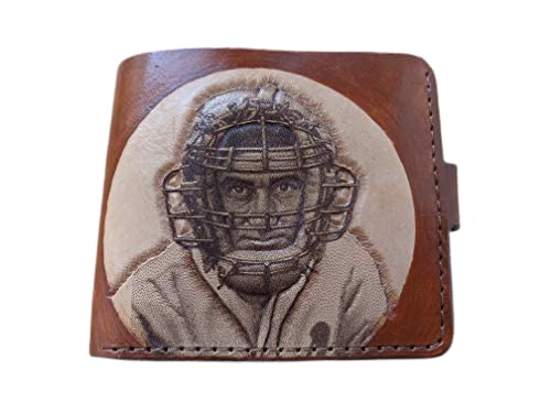 Handmade 3D Genuine Leather Wallet for Men - Custom Engraved & Hand-Painted Baseball Design - Personalized Mickey Cochrane Collector's Gift - Perfect for Sports Fans & Everyday Carry