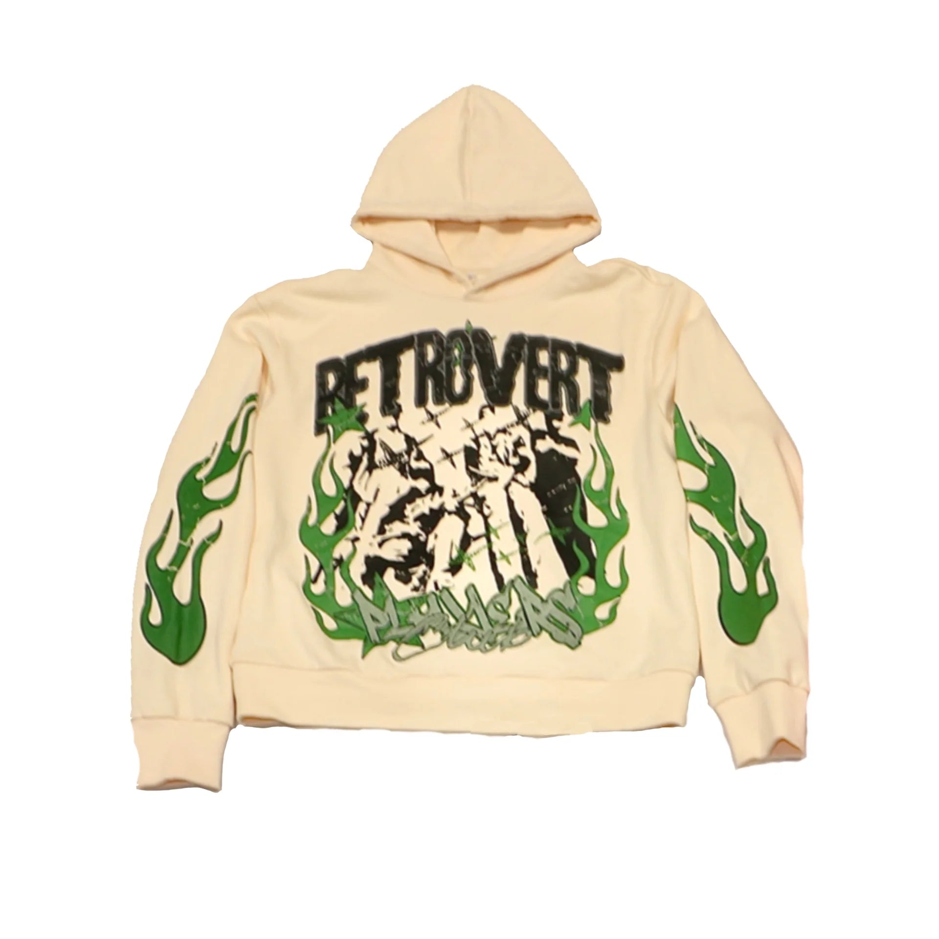 Retrovert Lightweight Flame Pullover Hoodie - Sail/Green - Perfect for Outdoor Adventures, Streetwear & Casual Fashion
