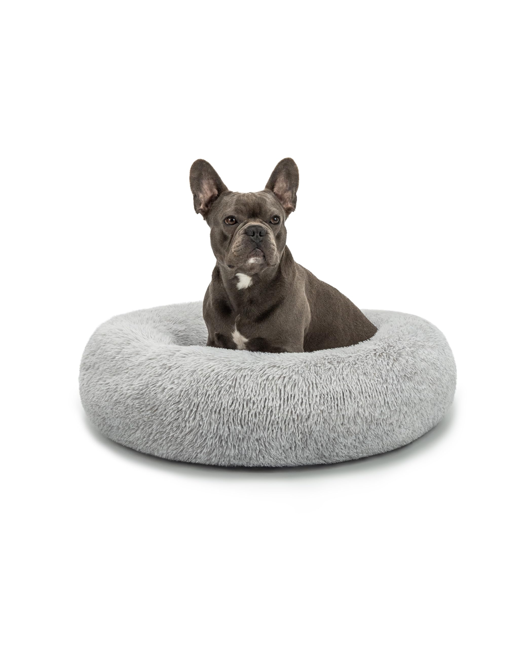 Fluffy Round Donut Pet Bed for Dogs & Cats - Soft Plush Cuddling Bed with Extra Thick Filling, 27.6 Inch Cozy Dog & Cat Bed for Small to Large Pets (Light Gray) - Perfect for Living Room, Bedroom & Pet Napping Areas
