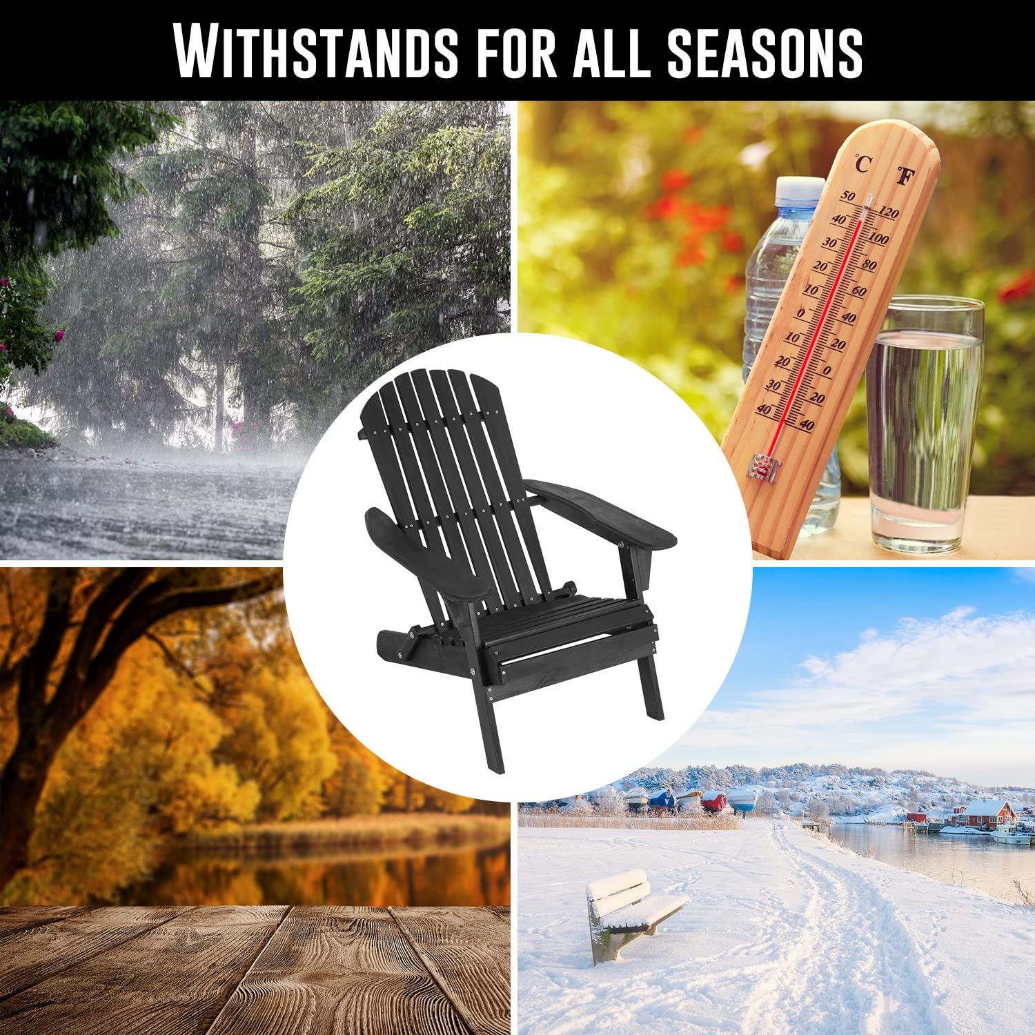 FDW Folding Adirondack Chair Set of 2 - Weather Resistant Pinewood Outdoor Chairs for Patio, Garden, Lawn, Backyard, Deck, Pool & Beach - Perfect for Relaxing, Sunbathing and Outdoor Gatherings